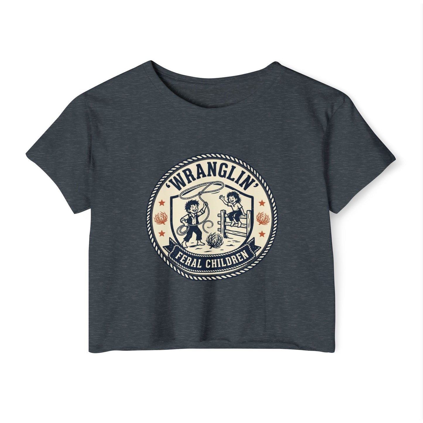 Wranglin' Feral Children Crop Top — Vintage Western Festival Tee