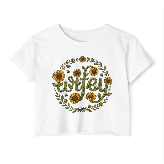 Wifey Sunflower Crop Top — Floral Bridal Festival Tee