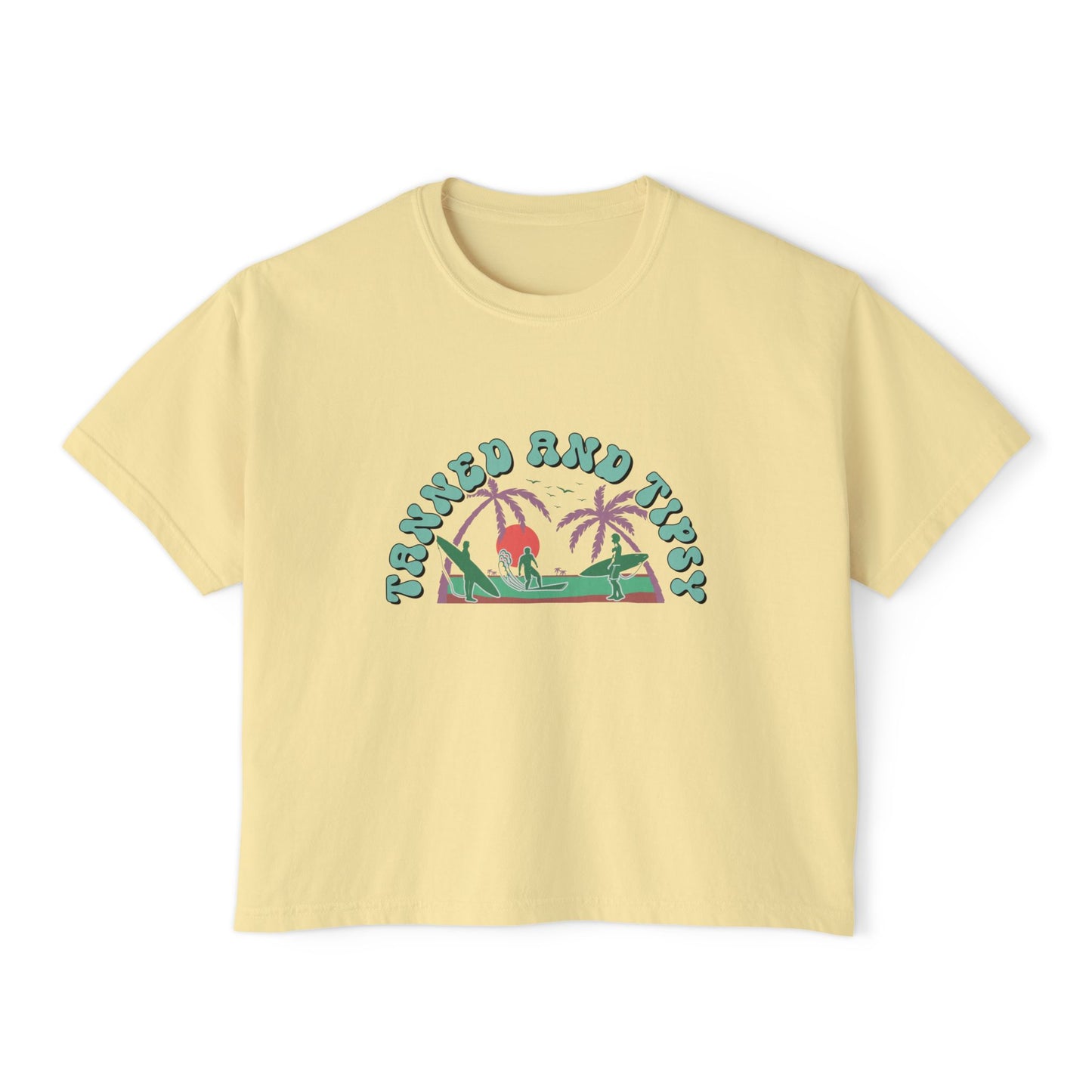Tropical Vibes Women's Boxy Tee, Relaxed Summer Apparel, Beach Day T-Shirt, Casual Summer Style, Gift for Vacation Lovers