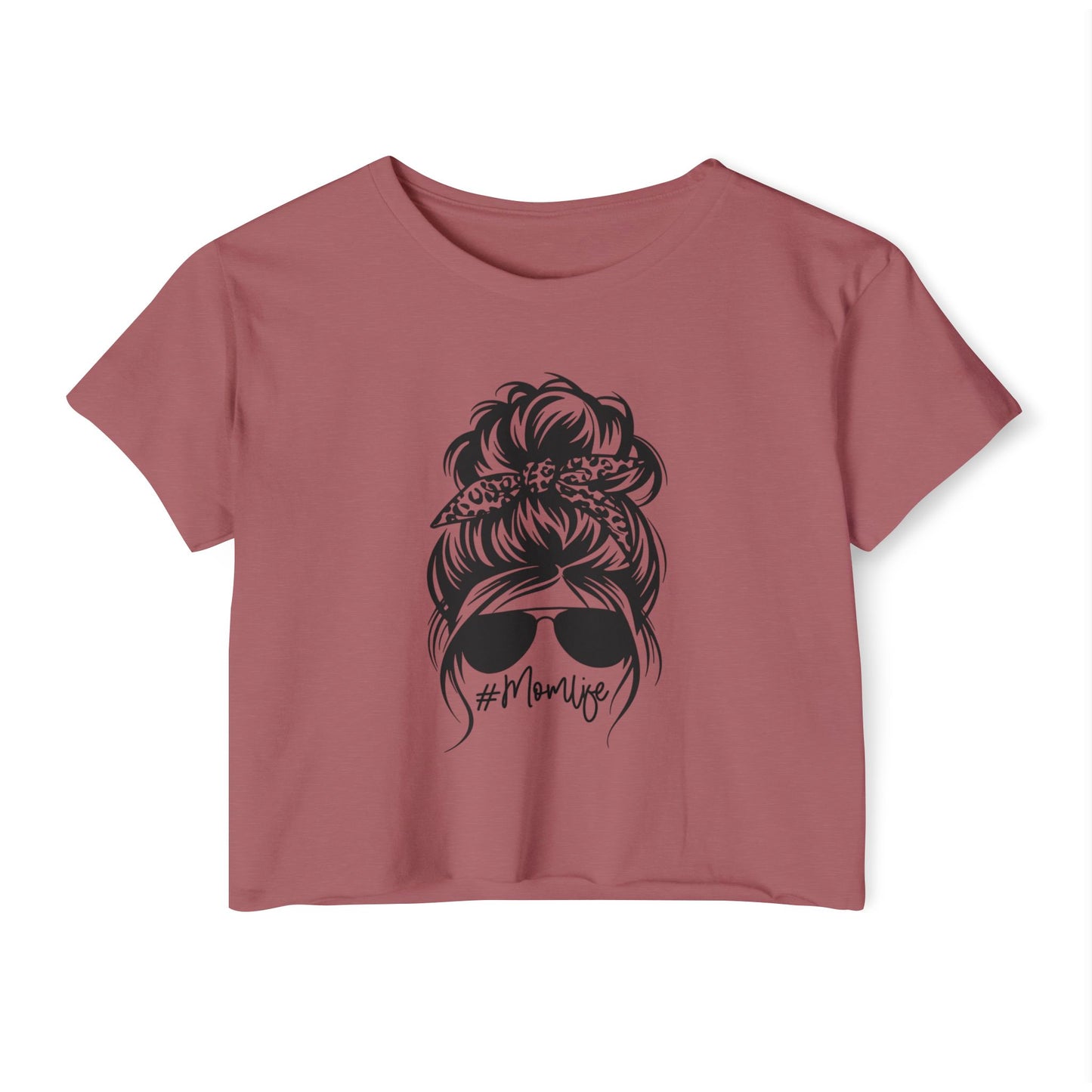 Mom Life Festival Crop Top — Messy Bun Sunglasses Graphic Tee