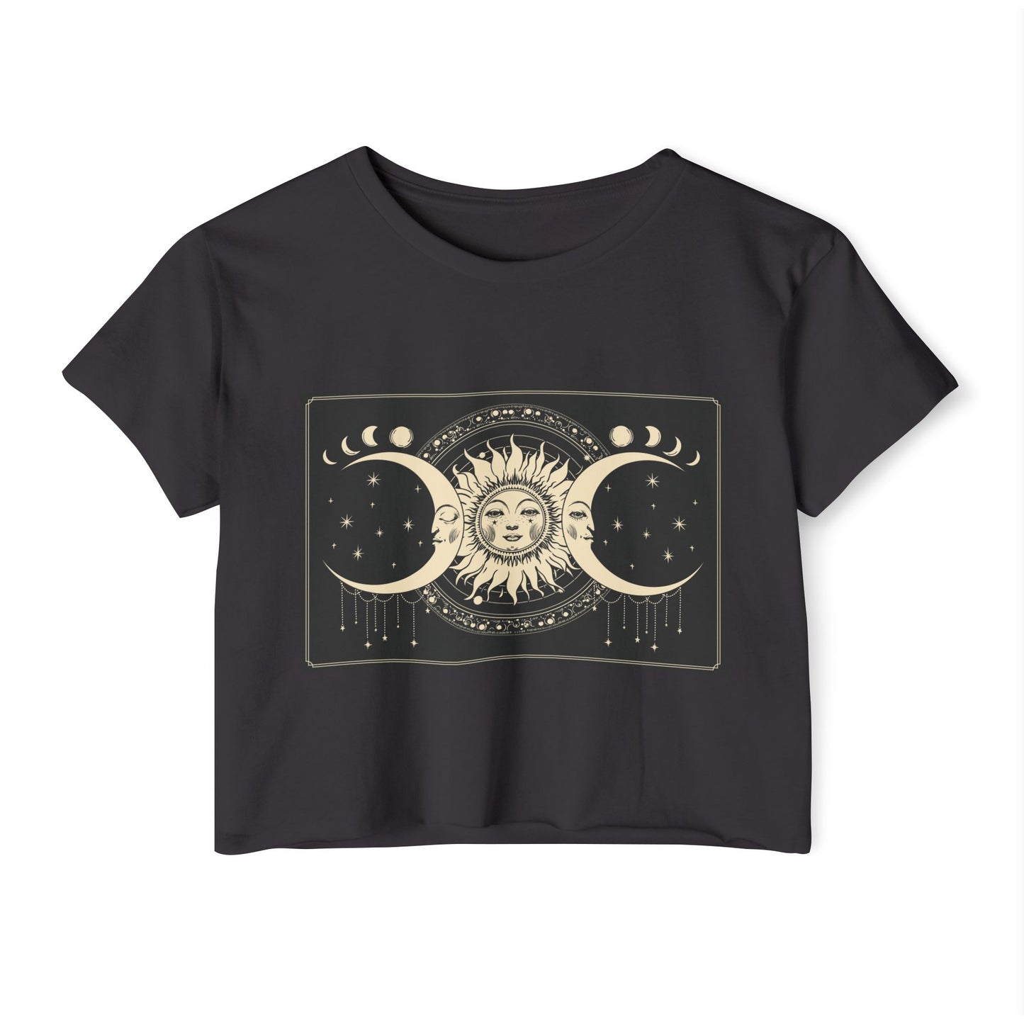 Celestial Sun & Moon Crop Top — Boho Festival Women's Tee