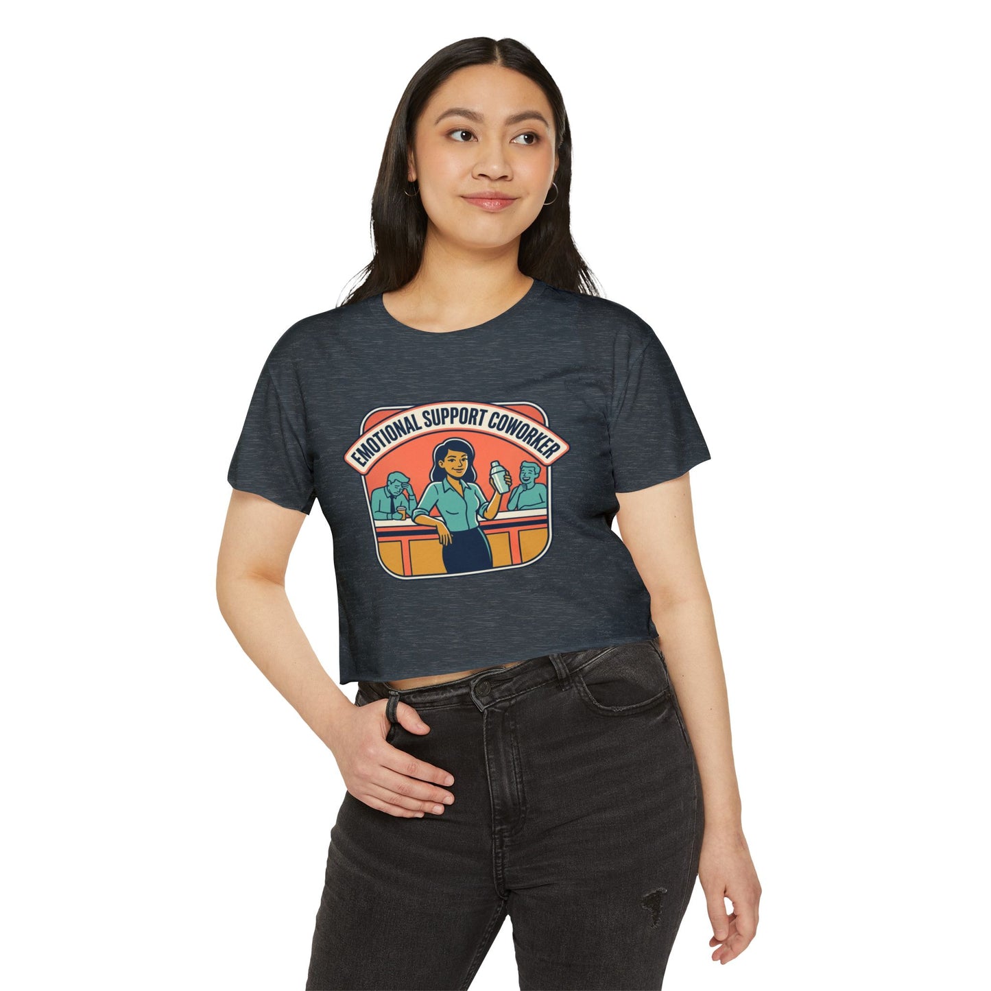 Emotional Support Coworker Crop Top — Retro Office Lady Festival Tee