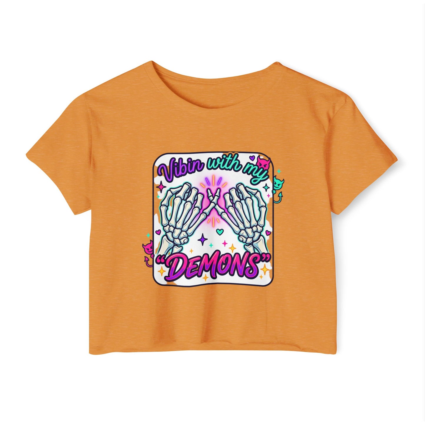 Vibin with My Demons Crop Top | Skeleton Hands Neon Cute Gothic
