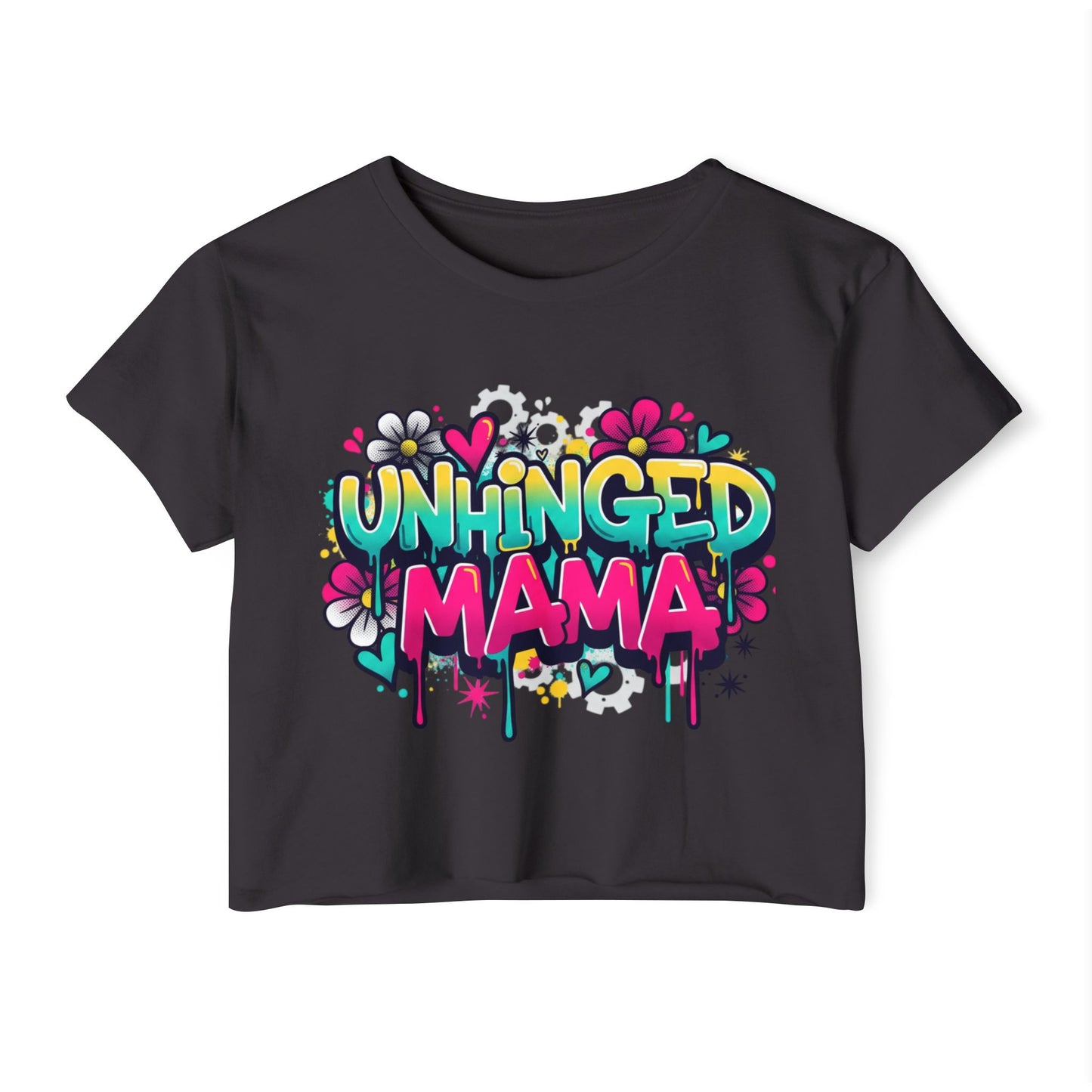 Unhinged Mama crop top | Graffiti mom design, colorful floral street art
