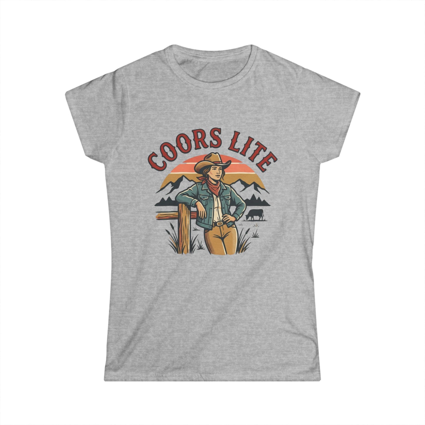 Coors Lite Western Cowgirl Tee | Mountain Sunset Outdoor Beer Design