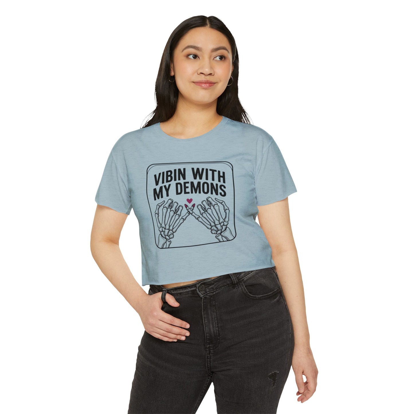 Vibin With My Demons Skeleton Hands Crop Top | Festival Halloween Tee