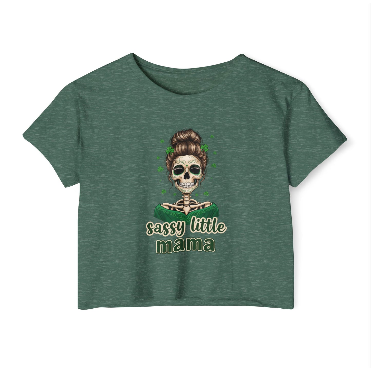 Sassy Little Mama skull illustration Crop Top | Día de los Muertos inspired