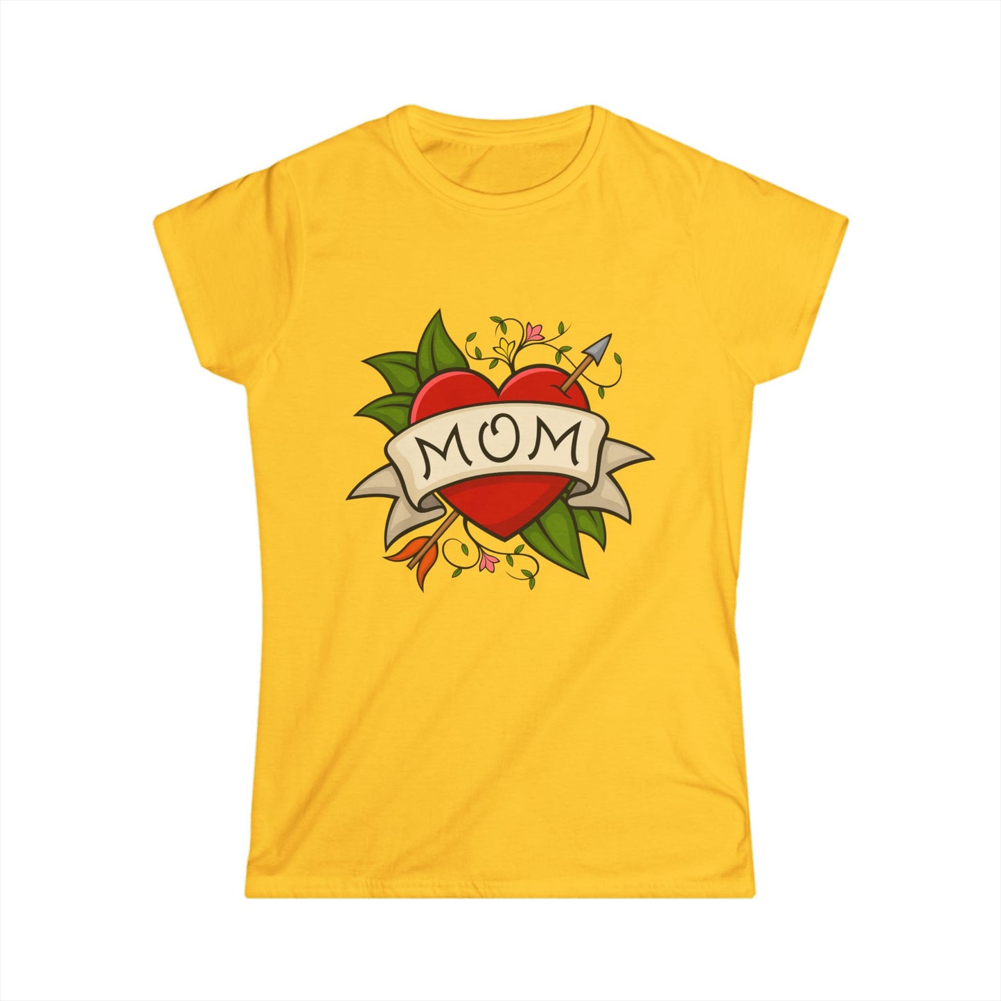Mom Heart Banner Tee | Tattoo Style Mother's Day Shirt