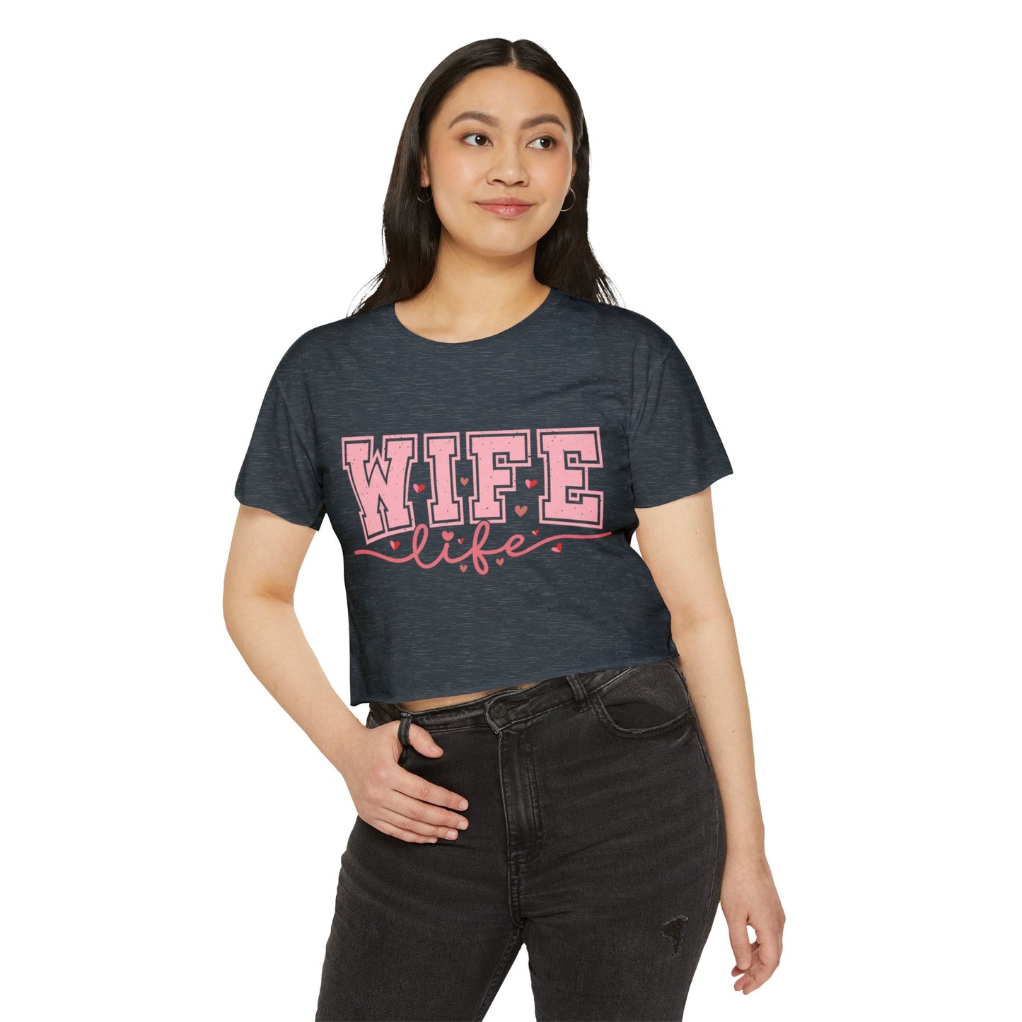 Wife Life Crop Top — Pink Retro Varsity "WIFE life" Festival Tee