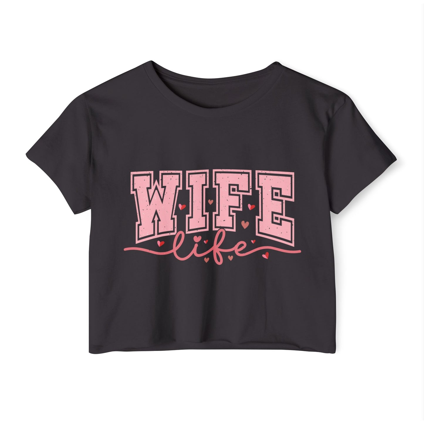 Wife Life Crop Top — Pink Retro Varsity "WIFE life" Festival Tee