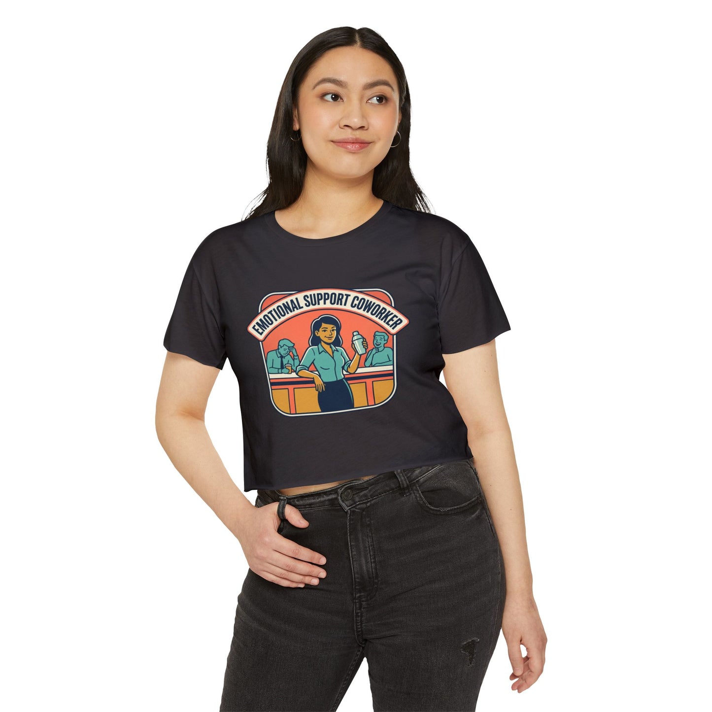 Emotional Support Coworker Crop Top — Retro Office Lady Festival Tee