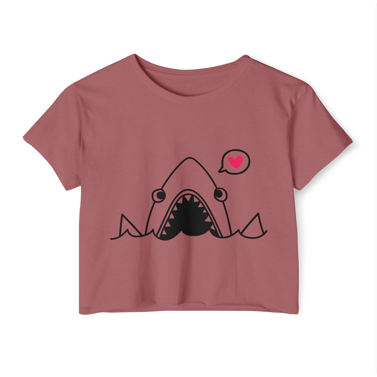 Cute Shark Crop Top — Funny Heart Bubble Women's Festival Tee