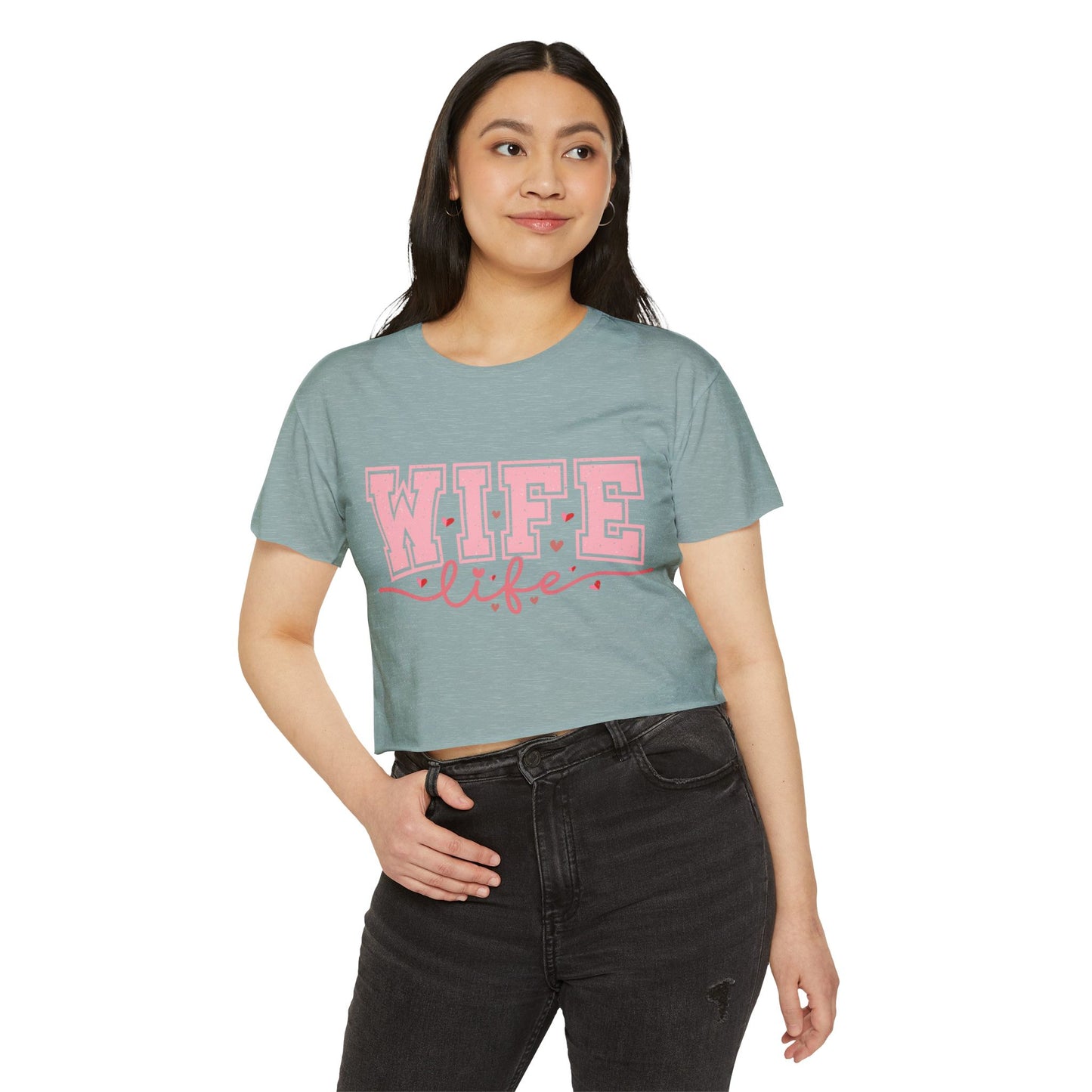 Wife Life Crop Top — Pink Retro Varsity "WIFE life" Festival Tee