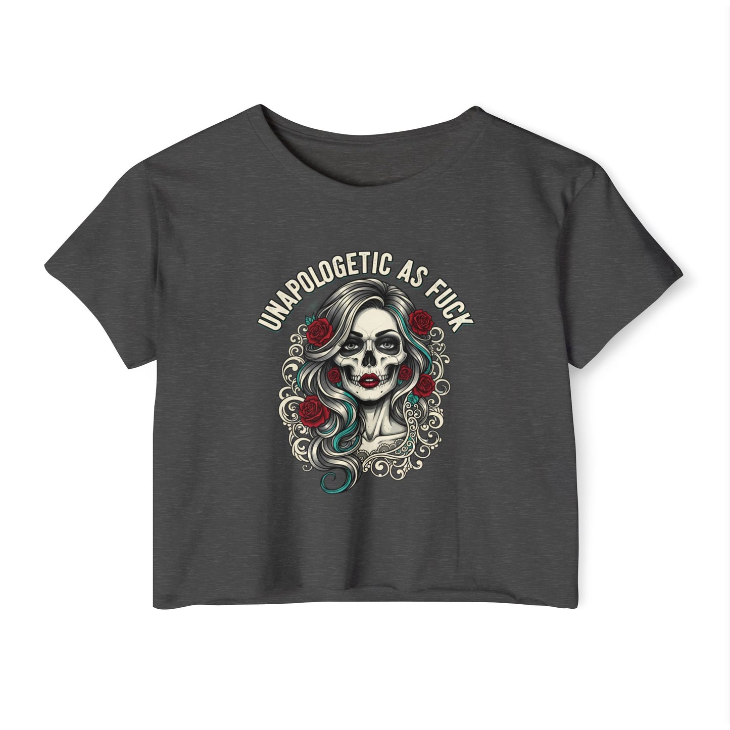 Unapologetic As Fuck Skull Girl Crop Top | Day of the Dead Floral, crop top