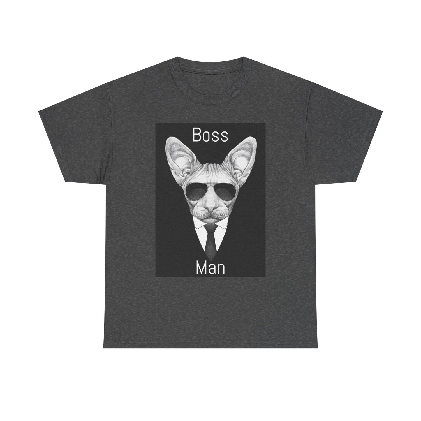Cool Boss Man Cat Unisex Heavy Cotton Tee