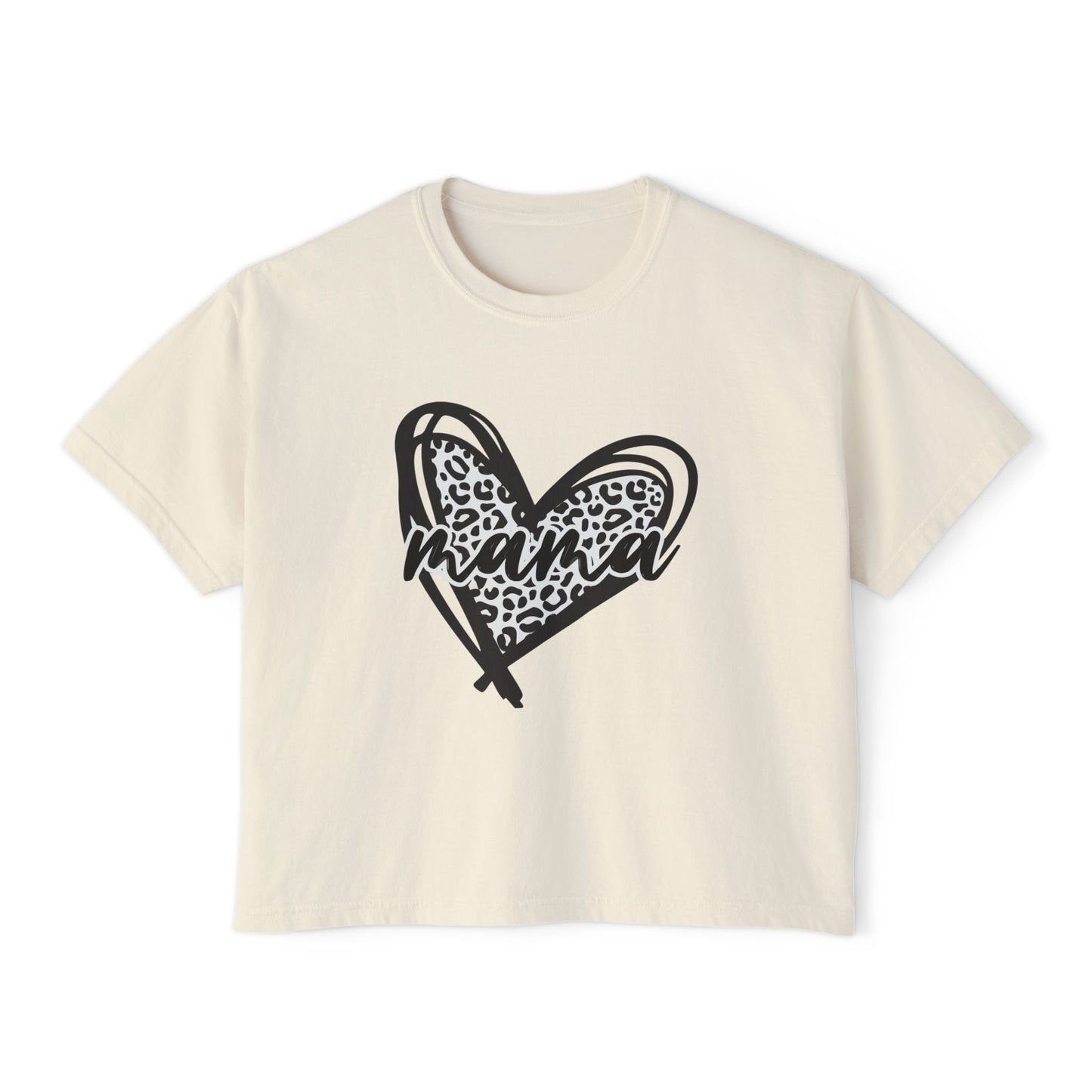Mama Leopard Heart Boxy Tee — Cute Mother's Day Casual Top