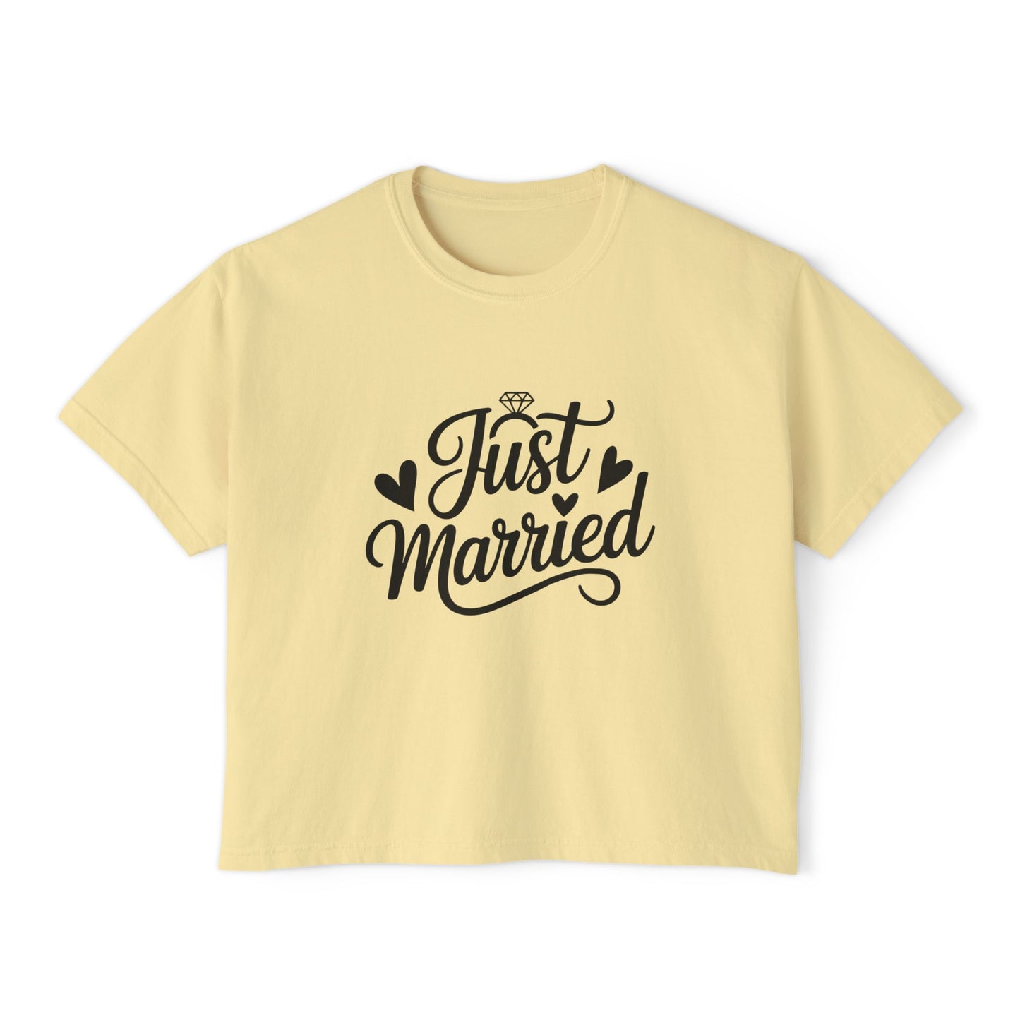 Just Married script tee Women's Boxy Tee | Bridal, Wedding Day Shirt