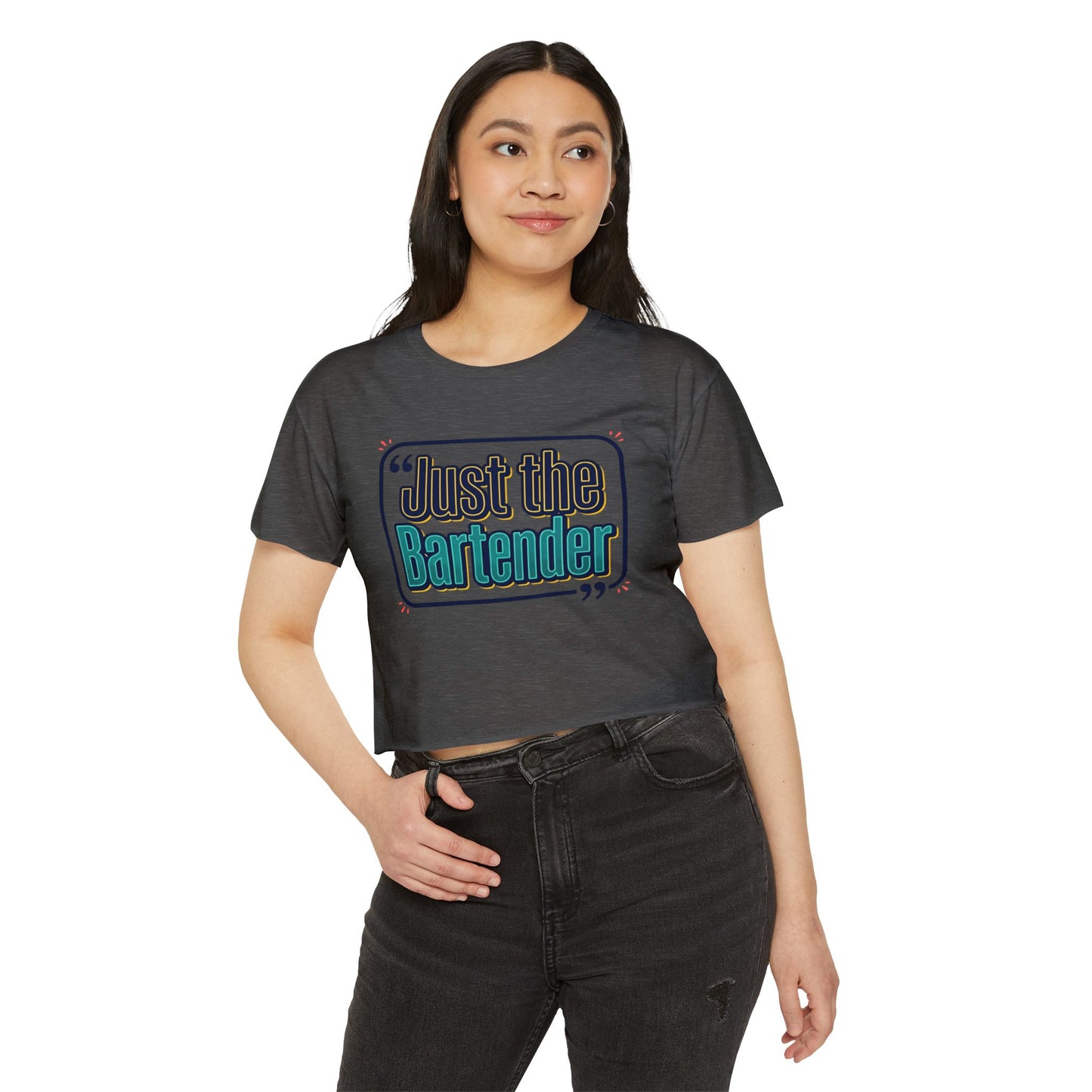 Crop Top — "Just the Bartender" Retro Graphic Festival Tee
