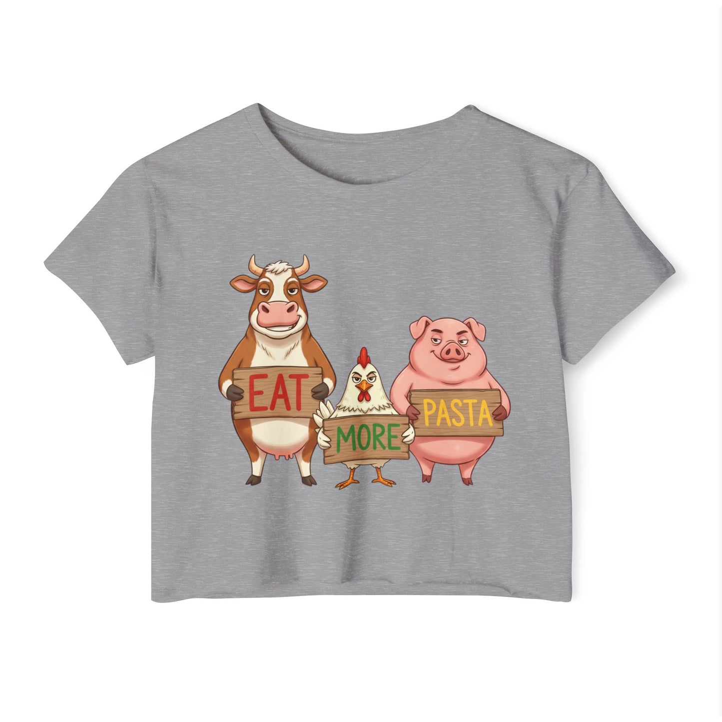 Eat More Pasta cow chicken pig design Crop Top | farm animal illustration, funny