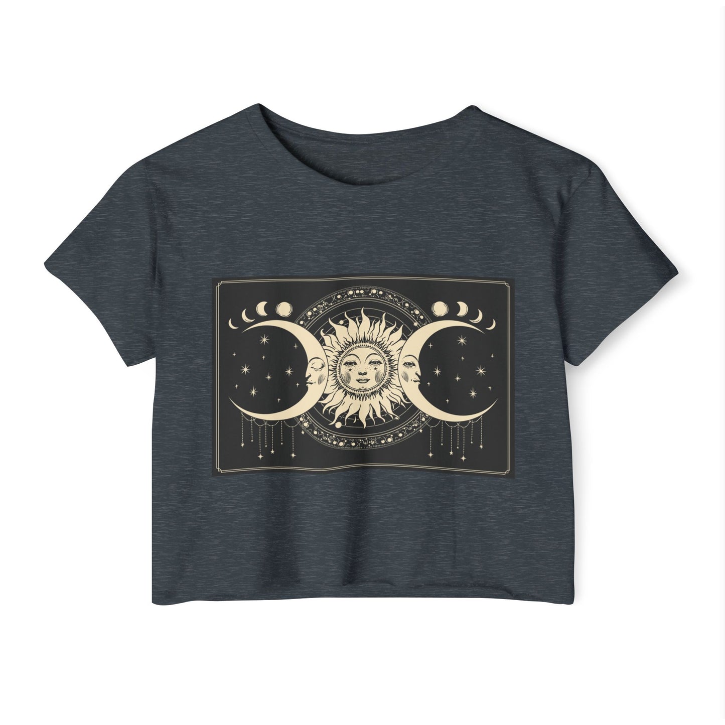 Celestial Sun & Moon Crop Top — Boho Festival Women's Tee