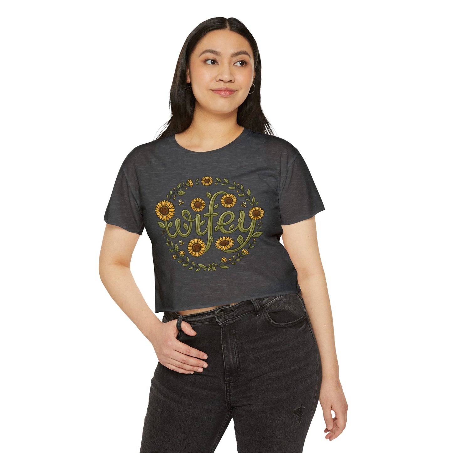 Wifey Sunflower Crop Top — Floral Bridal Festival Tee