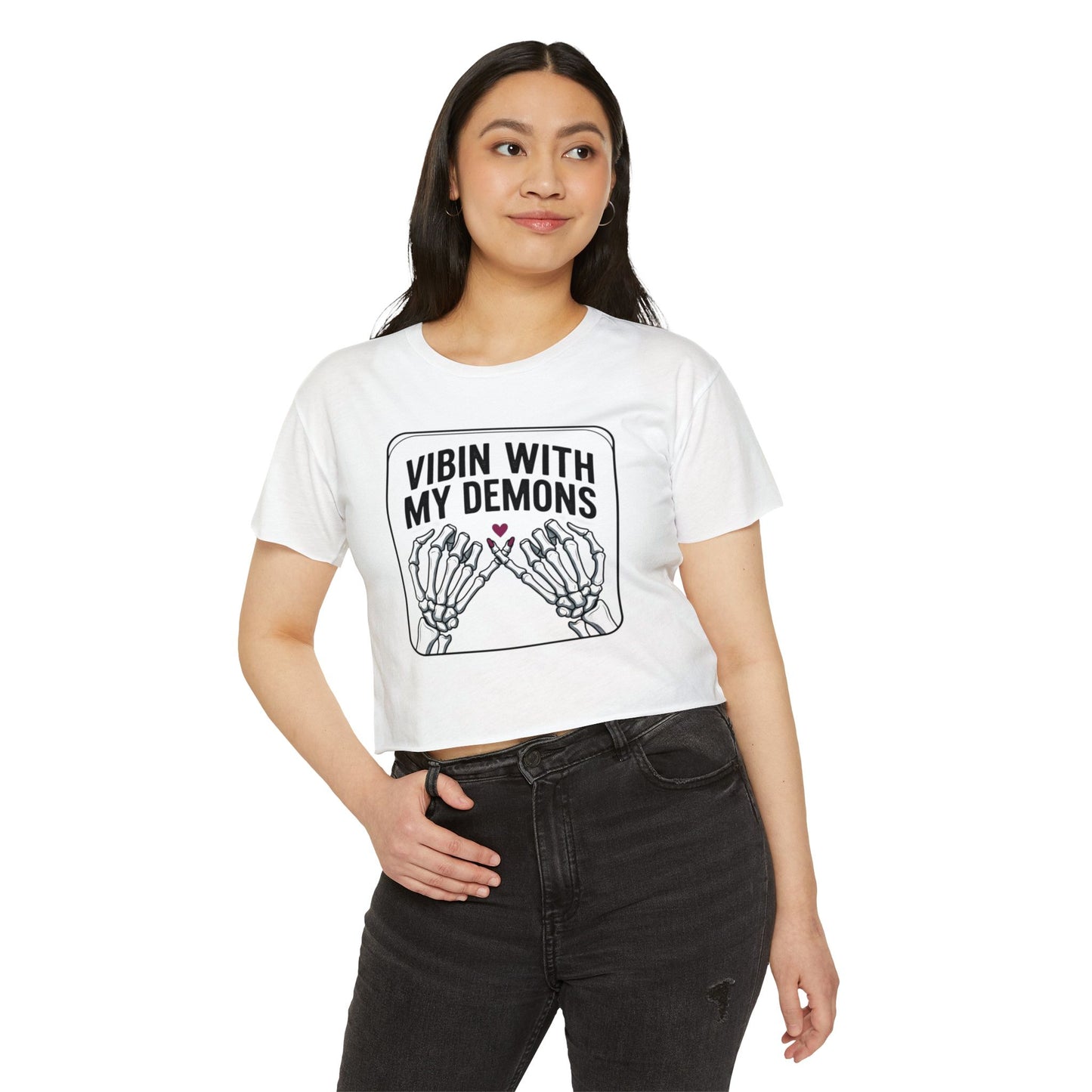 Vibin With My Demons Skeleton Hands Crop Top | Festival Halloween Tee