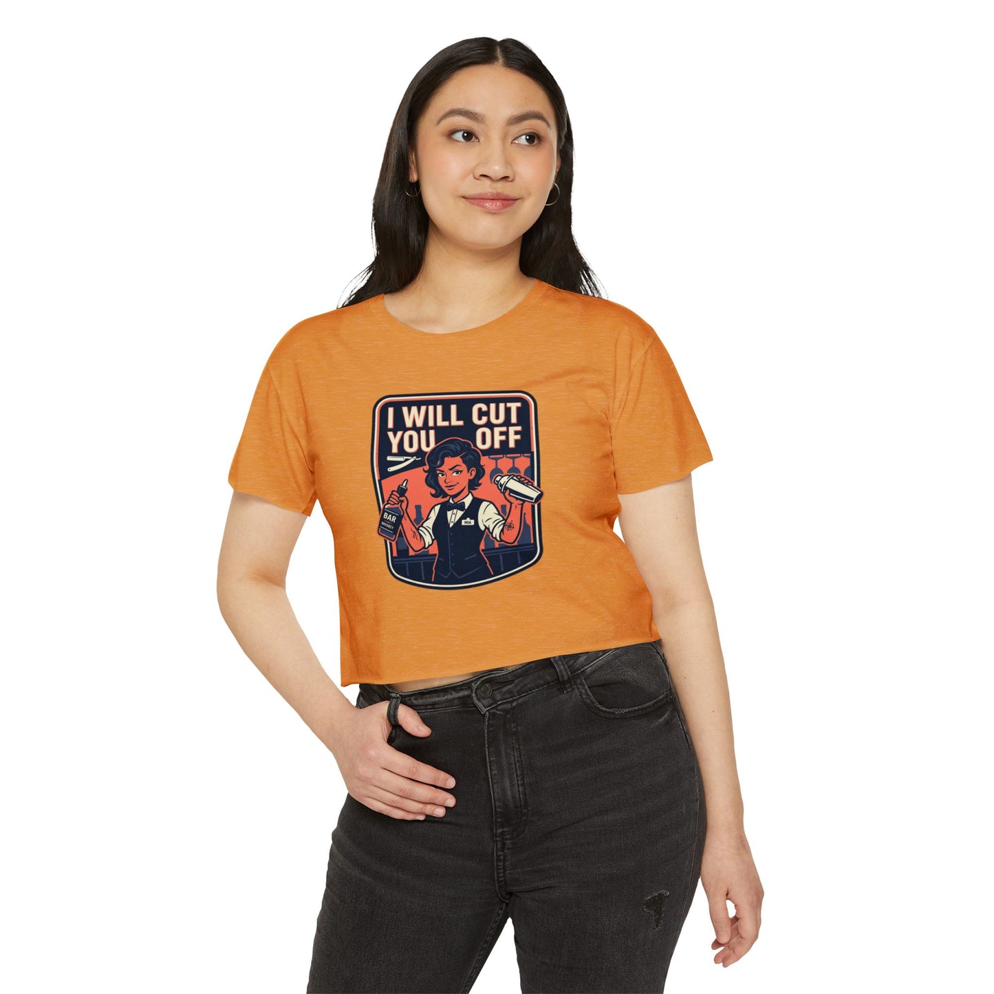 Women's Crop Top — 'I Will Cut You Off' Barber Shop Graphic