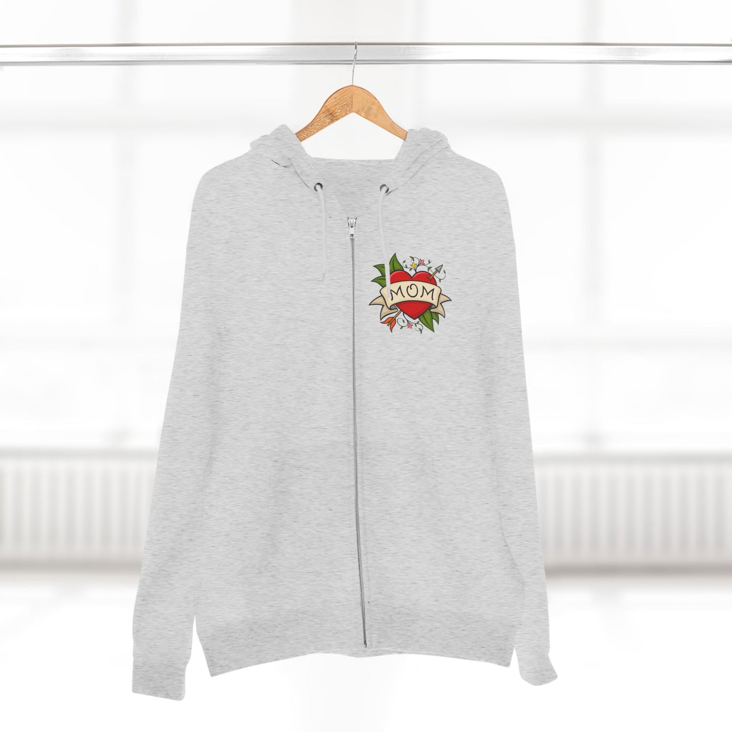 Mom Heart Tattoo Zip Hoodie | Retro Traditional Mom Tattoo Design