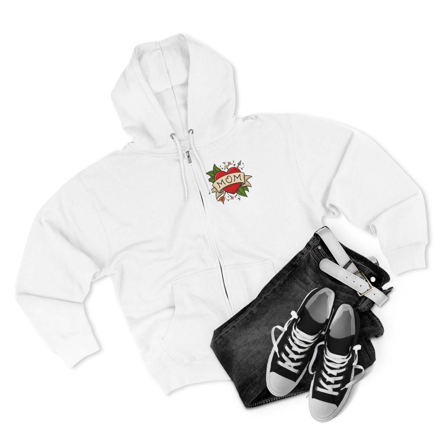 Mom Heart Tattoo Zip Hoodie | Retro Traditional Mom Tattoo Design