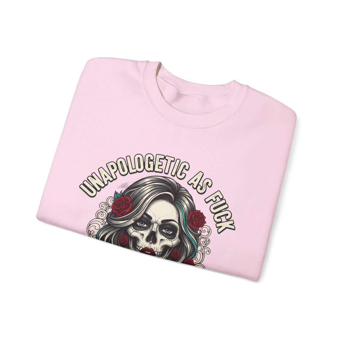 Unapologetic Skull Girl Crewneck Sweatshirt | Day of the Dead Floral Graphic