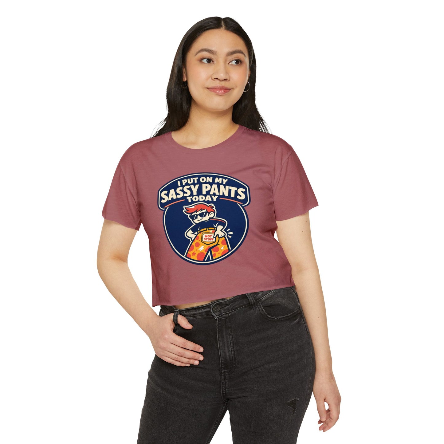 I Put On My Sassy Pants Today Crop Top | Retro Cartoon Sassy Pants Graphic