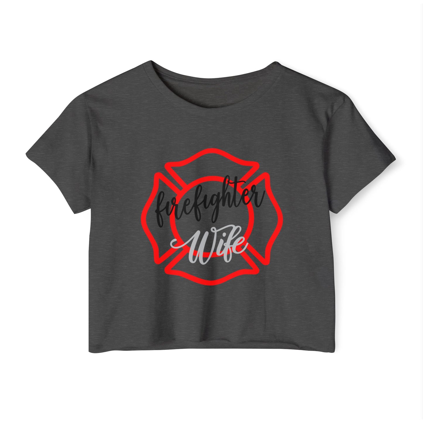 Firefighter Wife Crop Top — Women’s Festival Tee with Maltese Cross Design