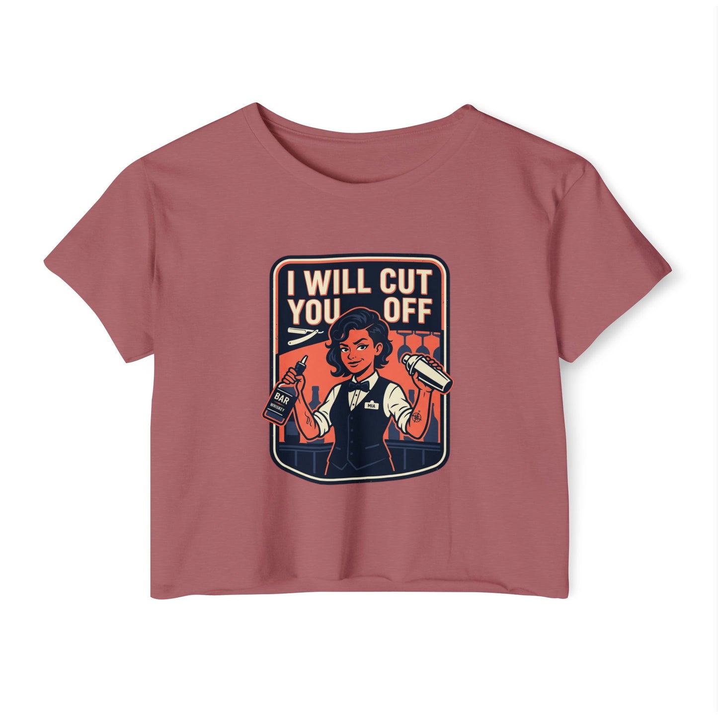 Women's Crop Top — 'I Will Cut You Off' Barber Shop Graphic