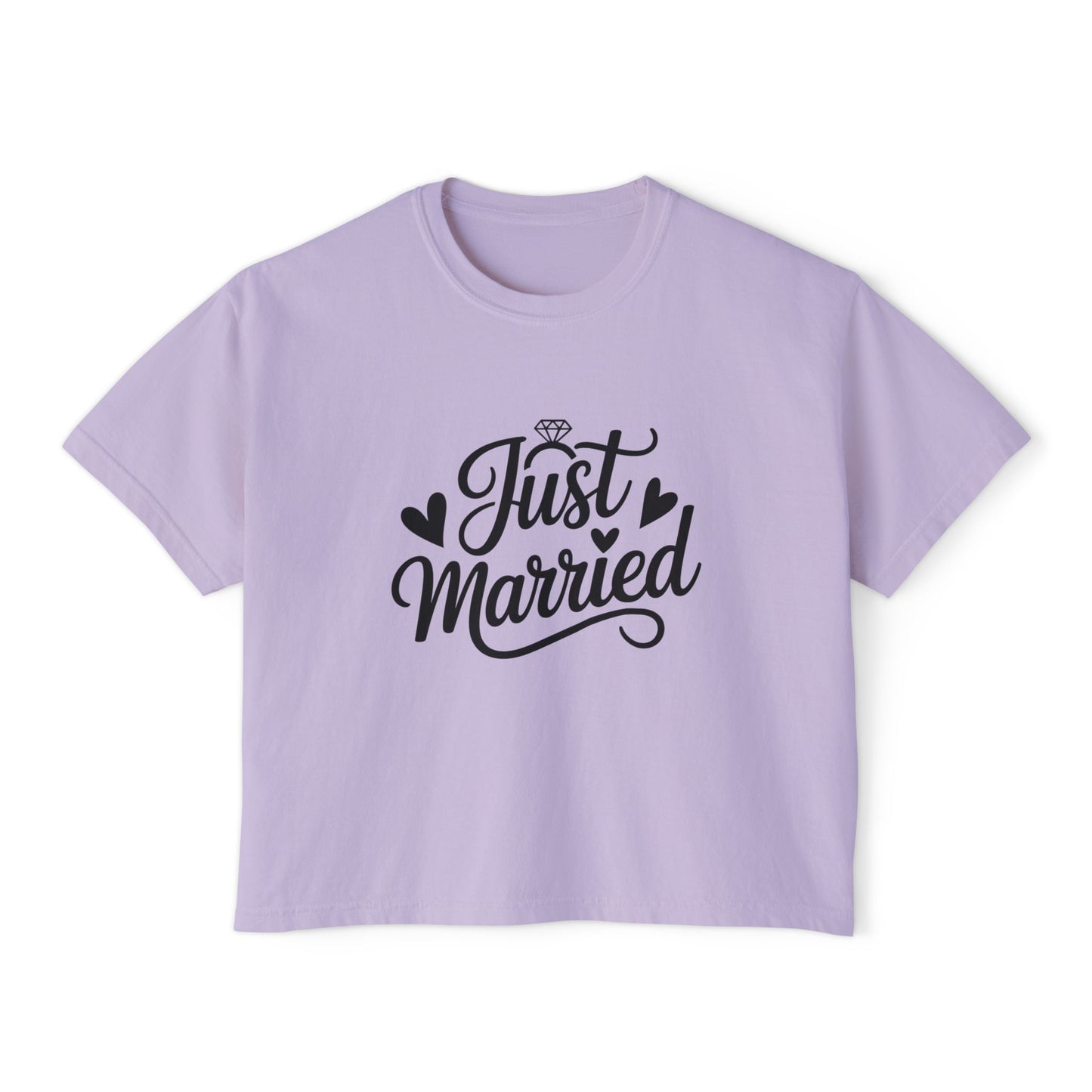 Just Married script tee Women's Boxy Tee | Bridal, Wedding Day Shirt