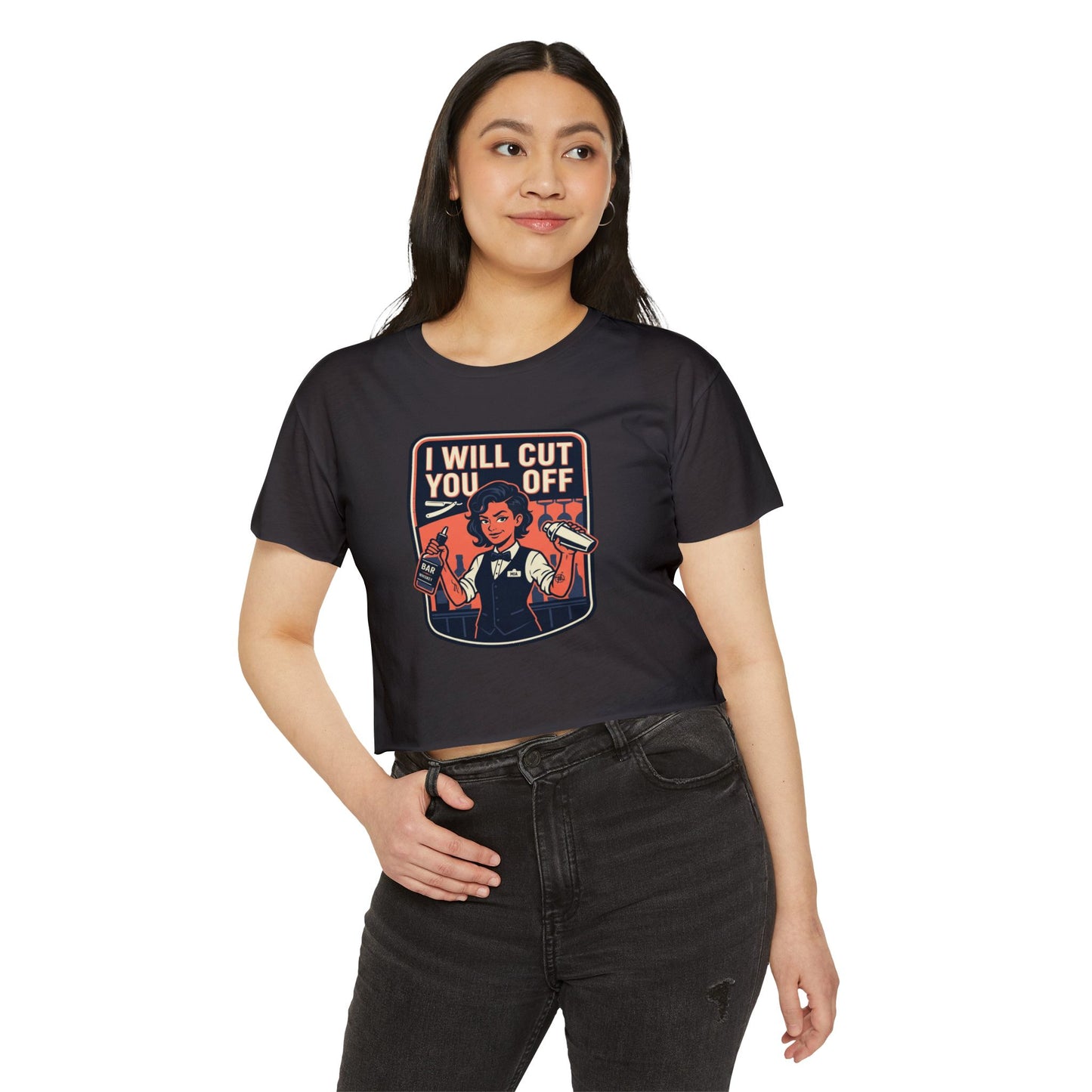 Women's Crop Top — 'I Will Cut You Off' Barber Shop Graphic