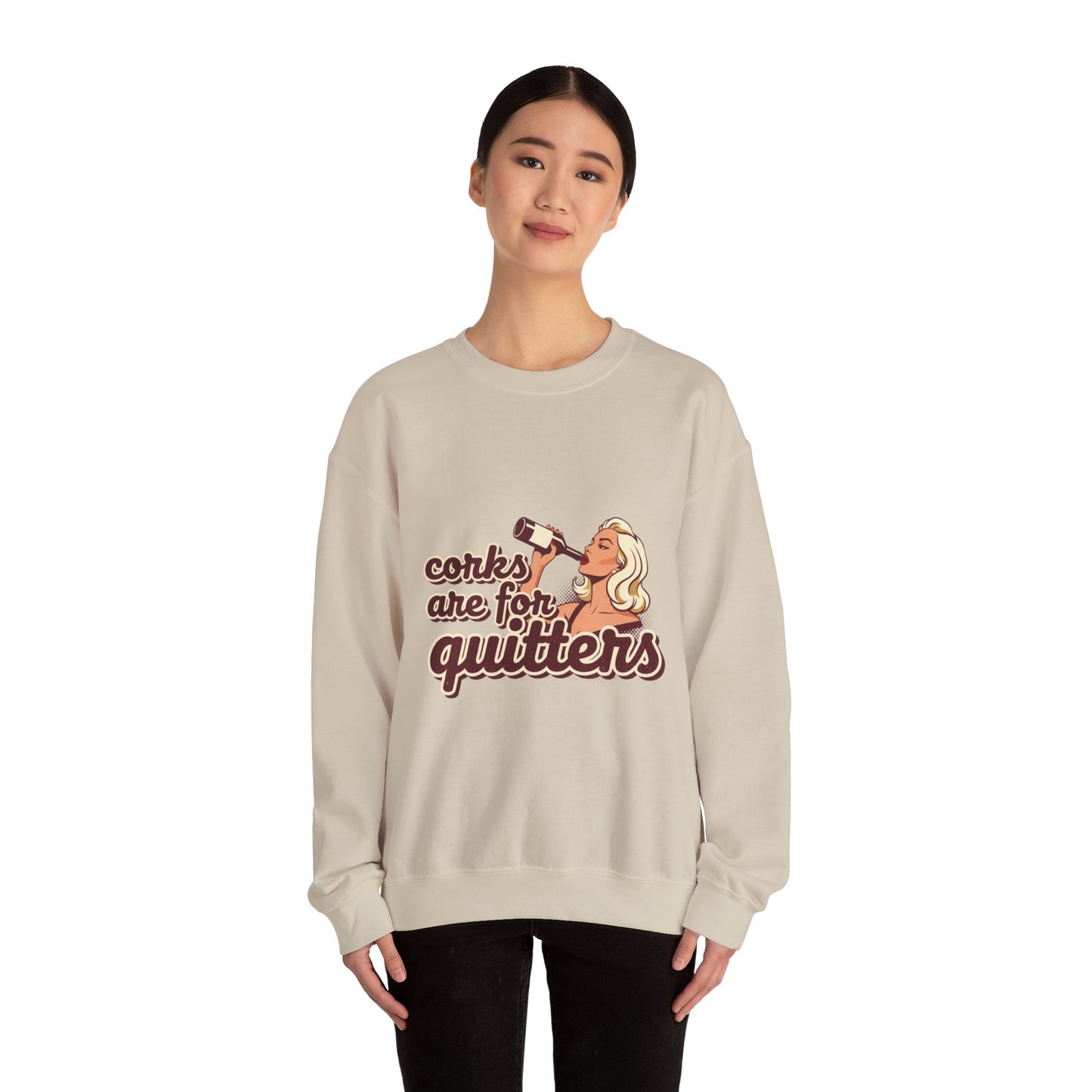 Corks Are For Quitters sweatshirt | Funny Retro Woman Drinking Design