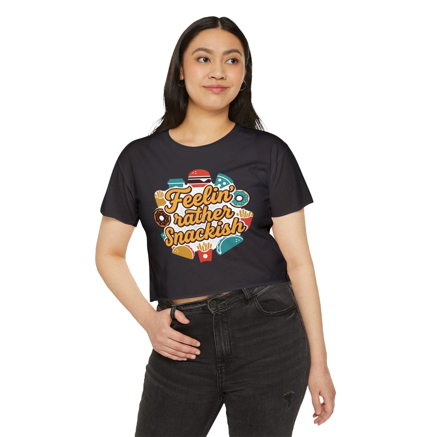 Feelin' Rather Snackish Crop Top | Food Graphic, Taco Burger Fries Donut