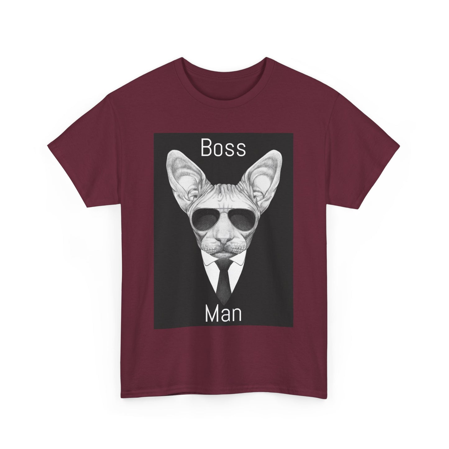 Cool Boss Man Cat Unisex Heavy Cotton Tee
