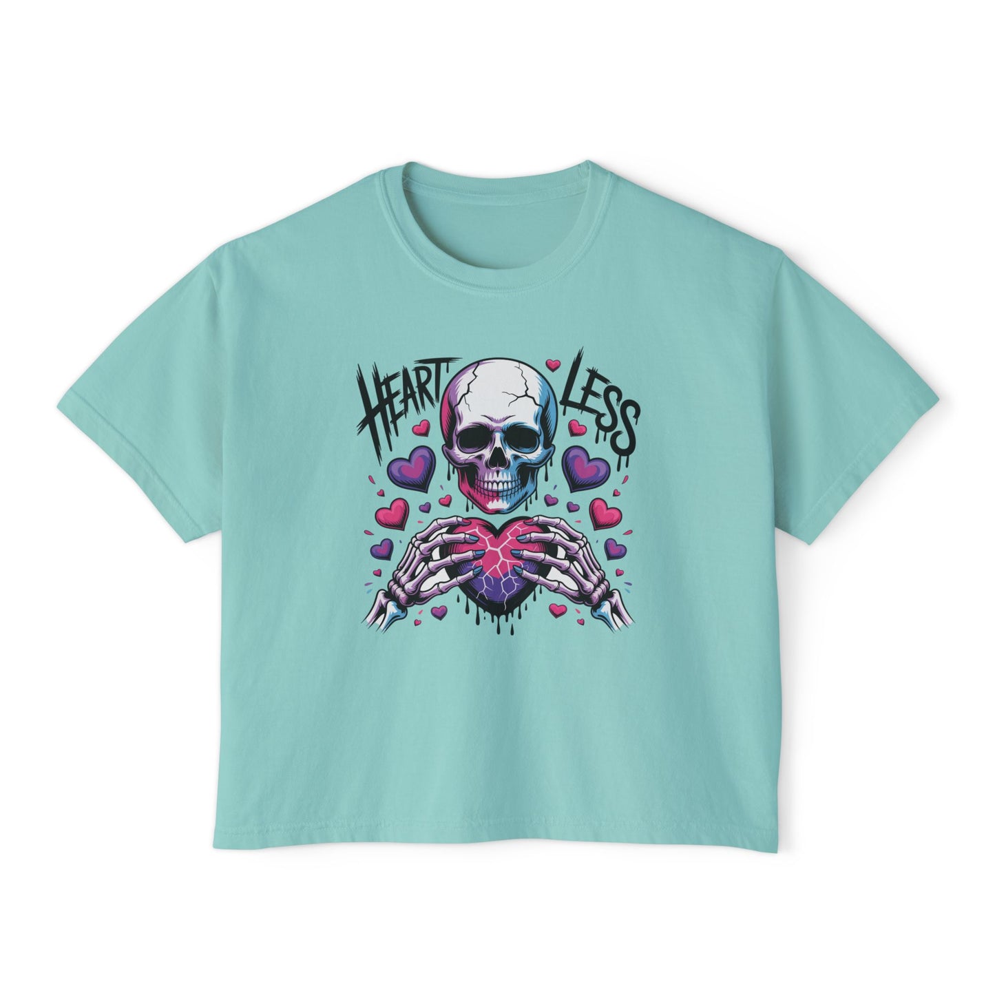 Heartless Skull Holding Heart T‑Shirt | Gothic Skull Tee, Pink Hearts Graphic