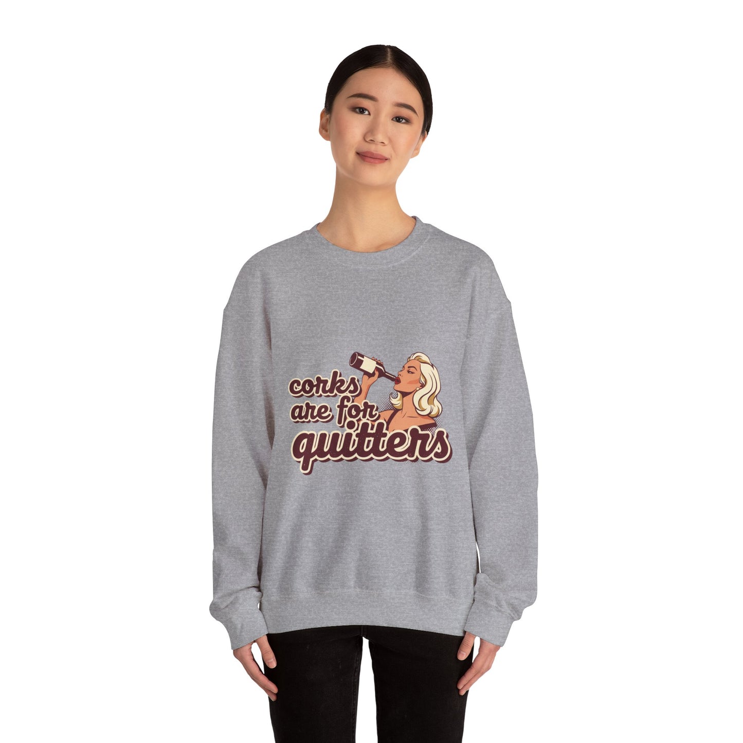 Corks Are For Quitters sweatshirt | Funny Retro Woman Drinking Design