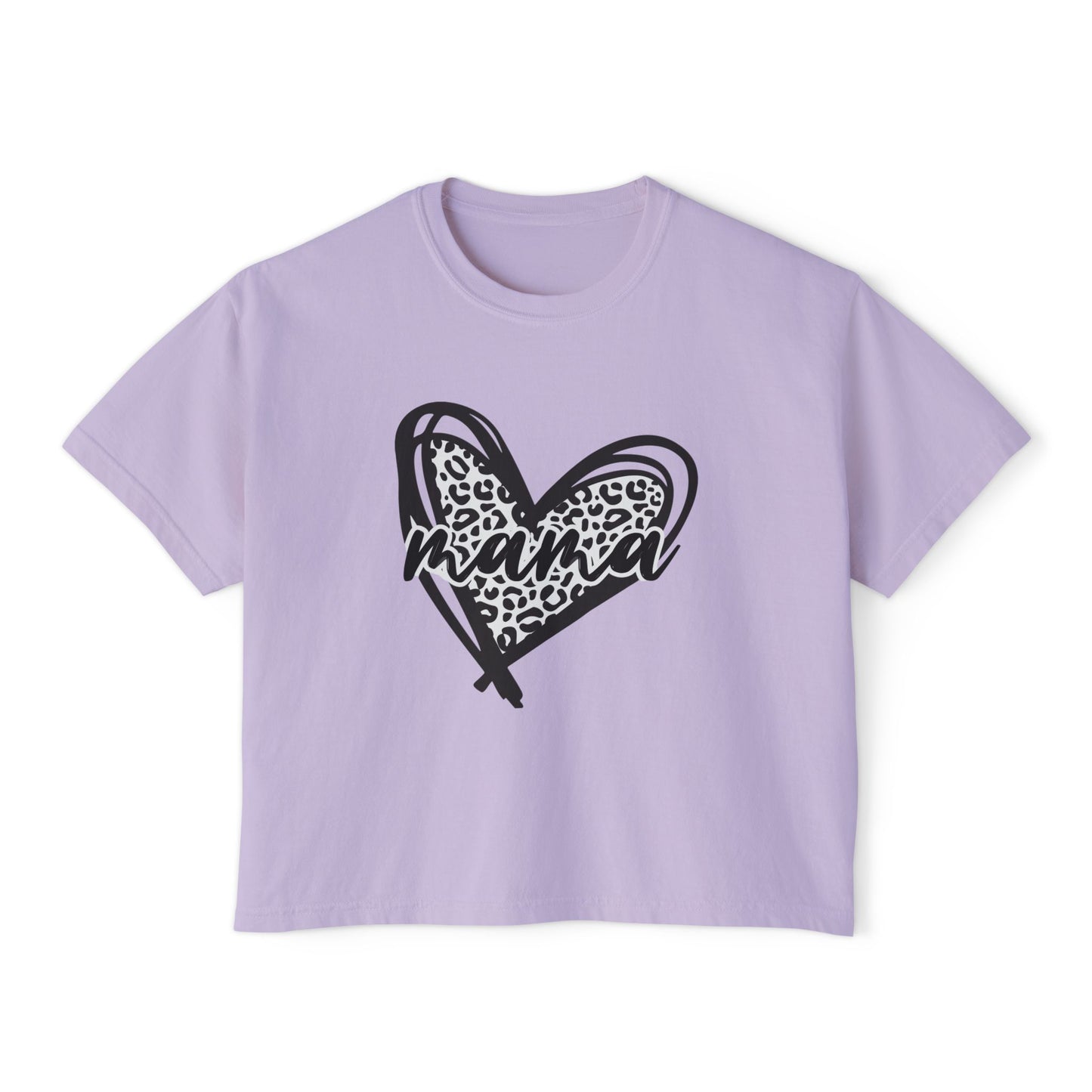 Mama Leopard Heart Boxy Tee — Cute Mother's Day Casual Top