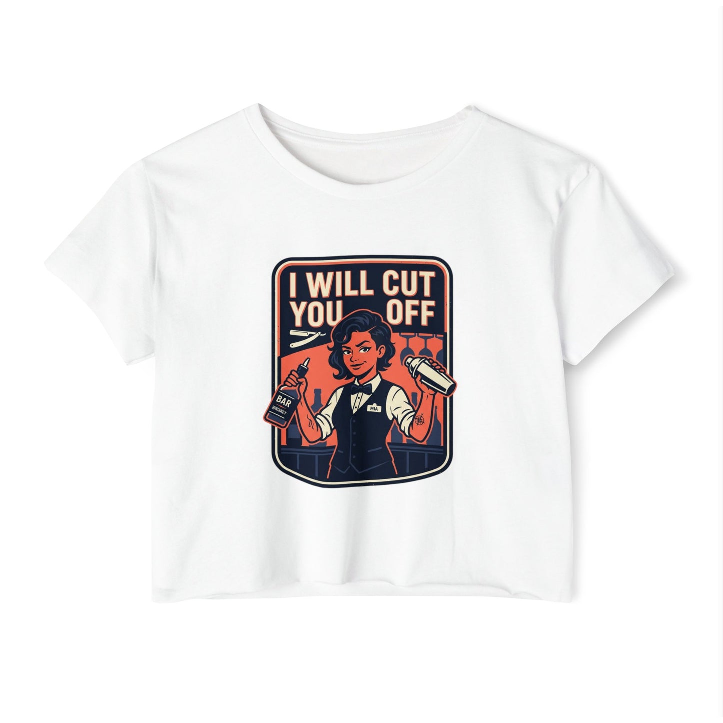 Women's Crop Top — 'I Will Cut You Off' Barber Shop Graphic