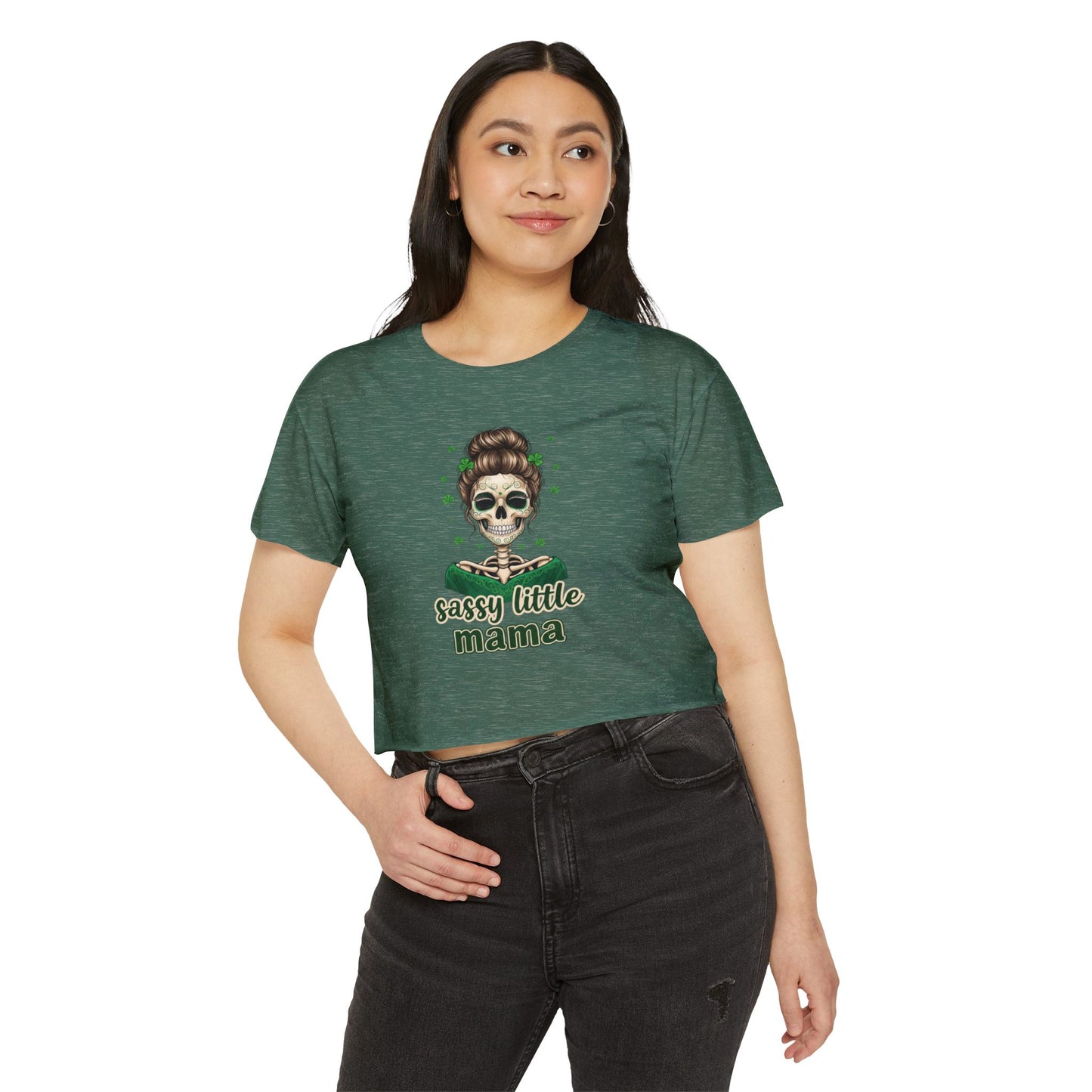 Sassy Little Mama skull illustration Crop Top | Día de los Muertos inspired