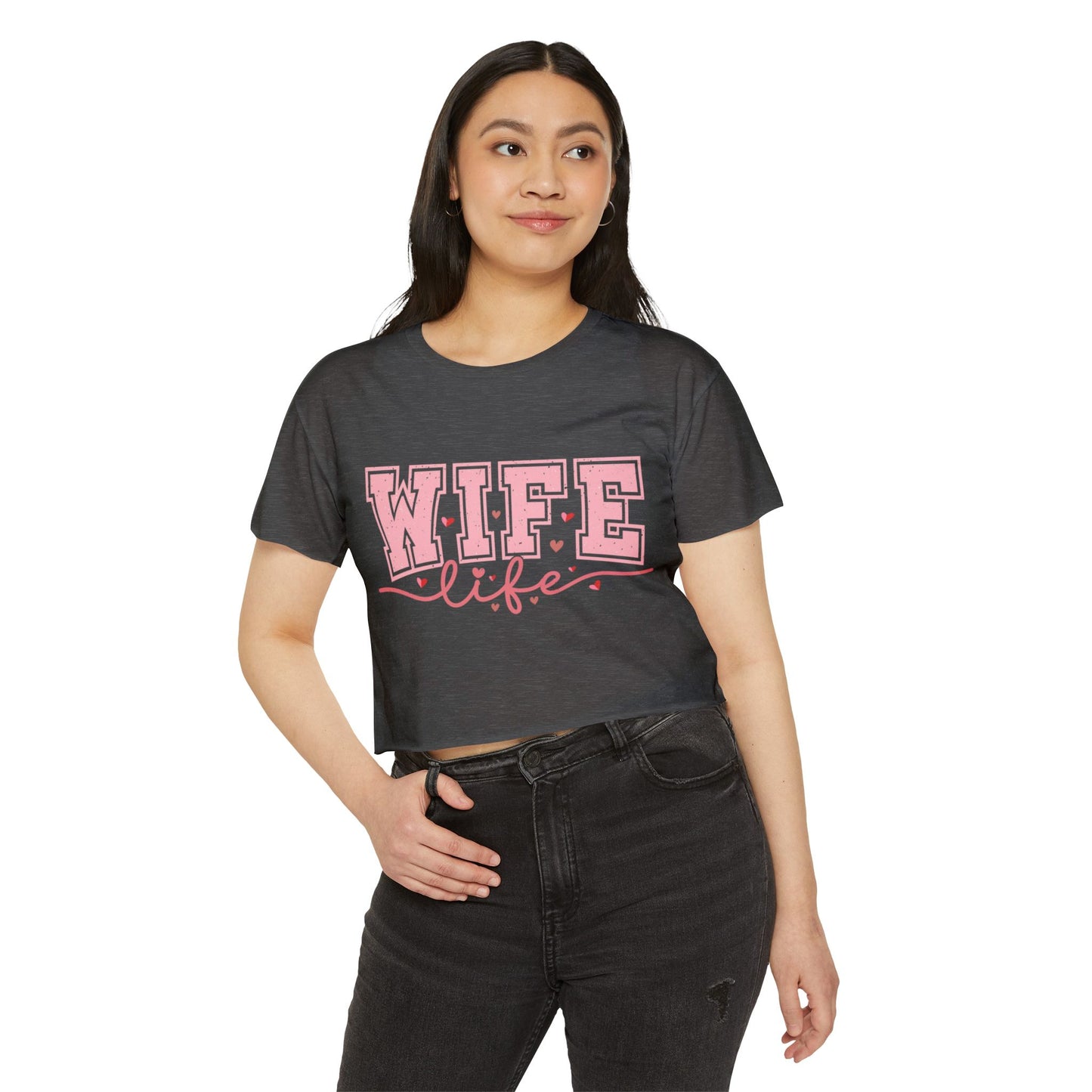 Wife Life Crop Top — Pink Retro Varsity "WIFE life" Festival Tee