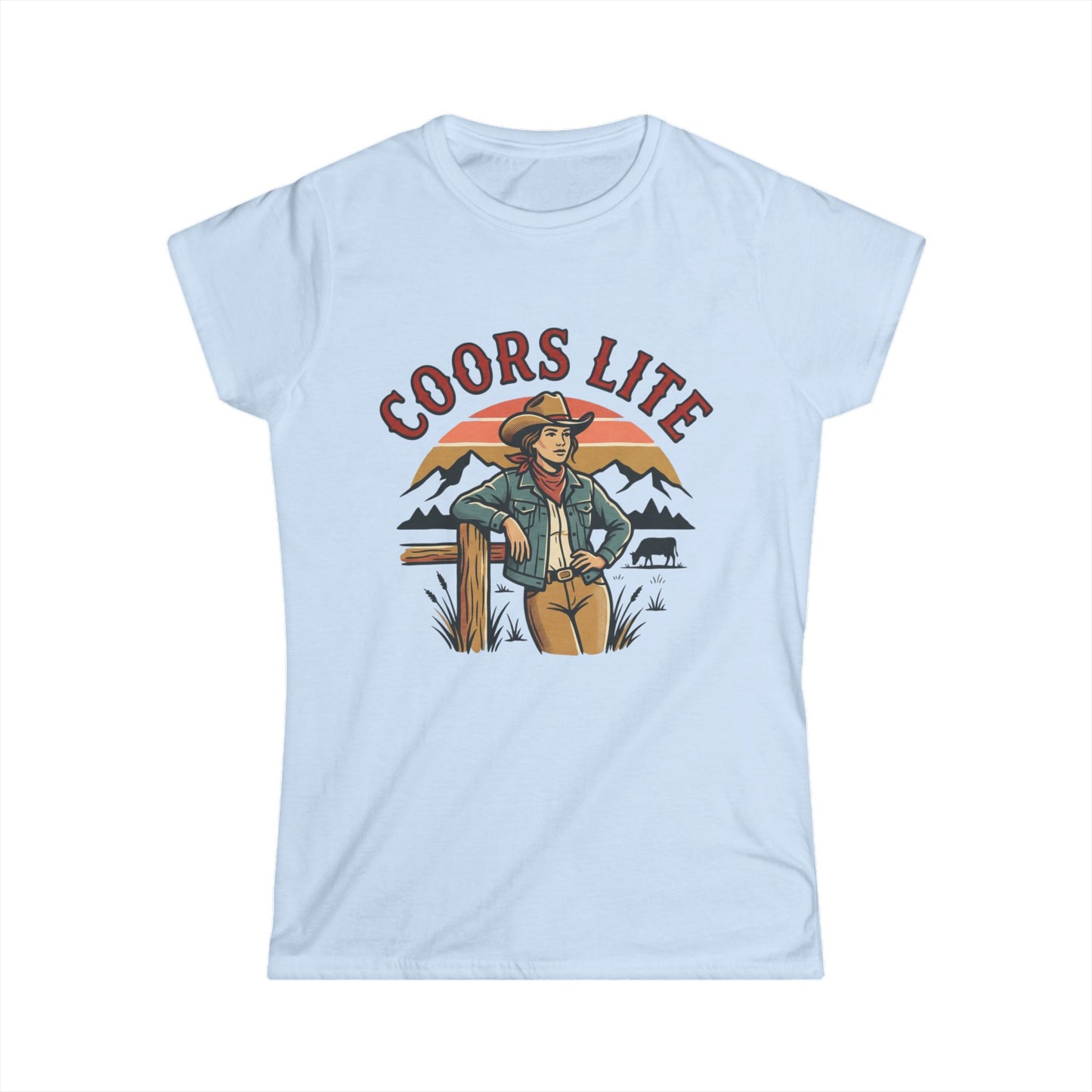 Coors Lite Western Cowgirl Tee | Mountain Sunset Outdoor Beer Design