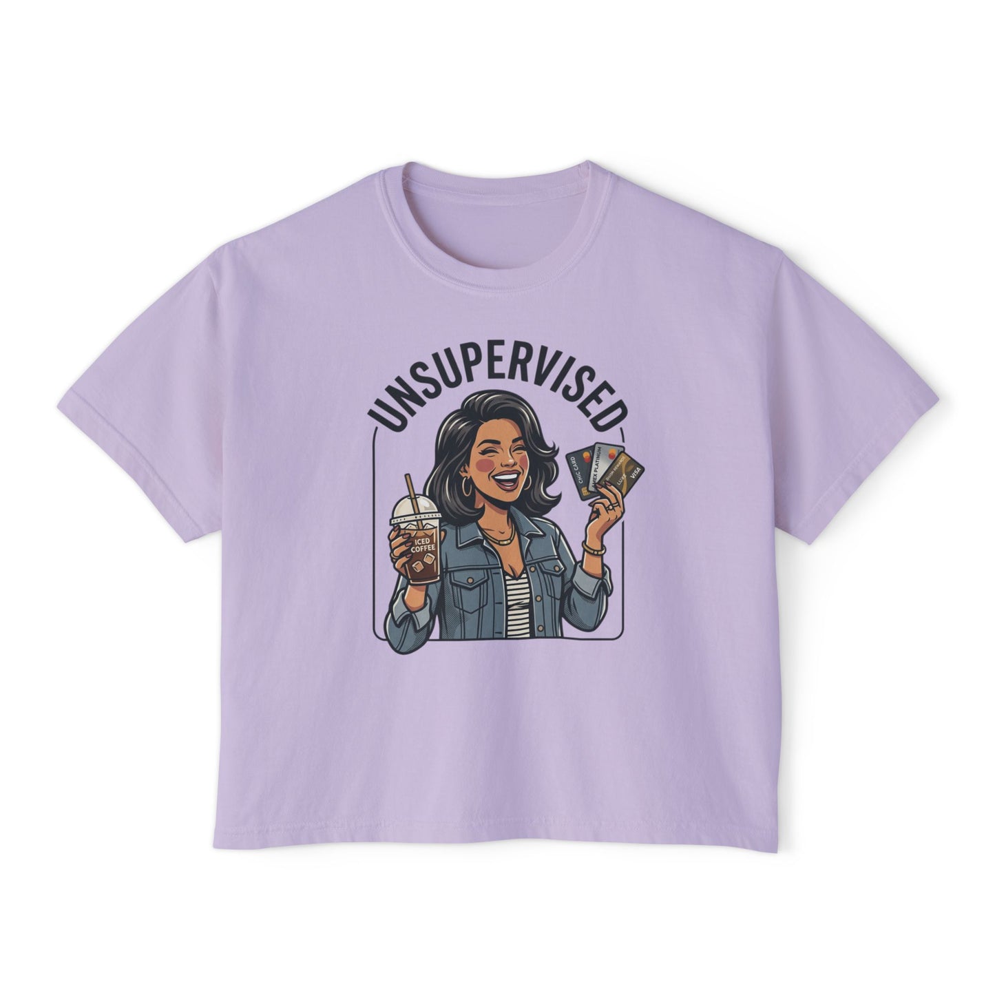 Unsupervised Women's Boxy Tee — Funny Graphic Coffee & Cards Design