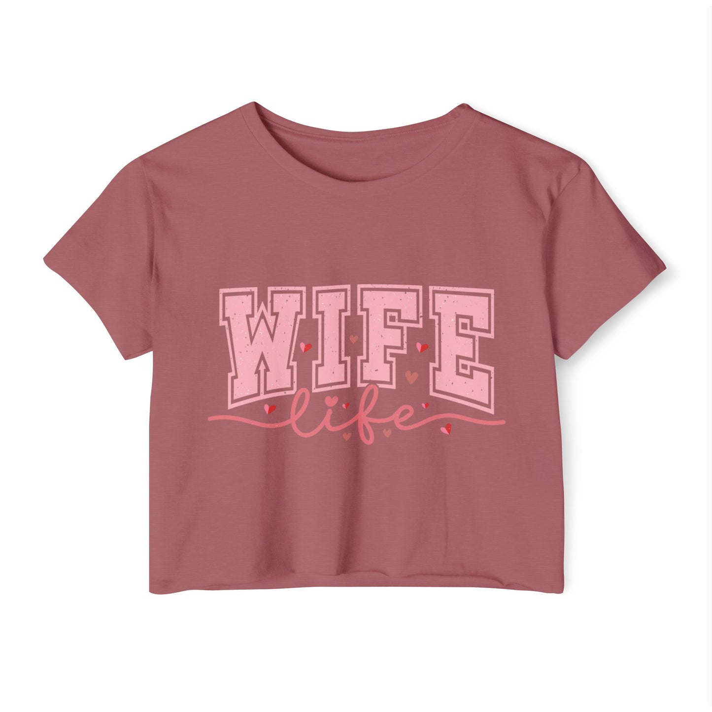 Wife Life Crop Top — Pink Retro Varsity "WIFE life" Festival Tee