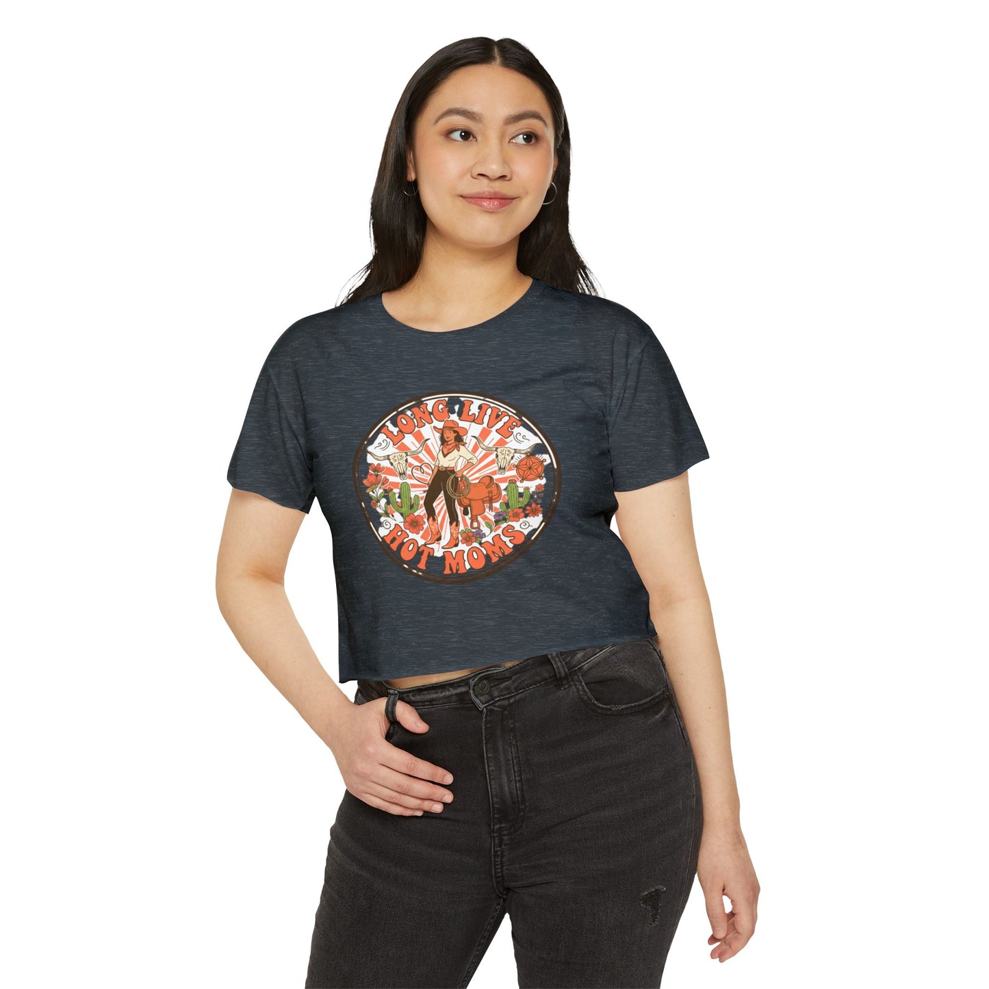 Long Live Hot Moms Crop Top | Retro Floral Pinup Mom Design, mom tee