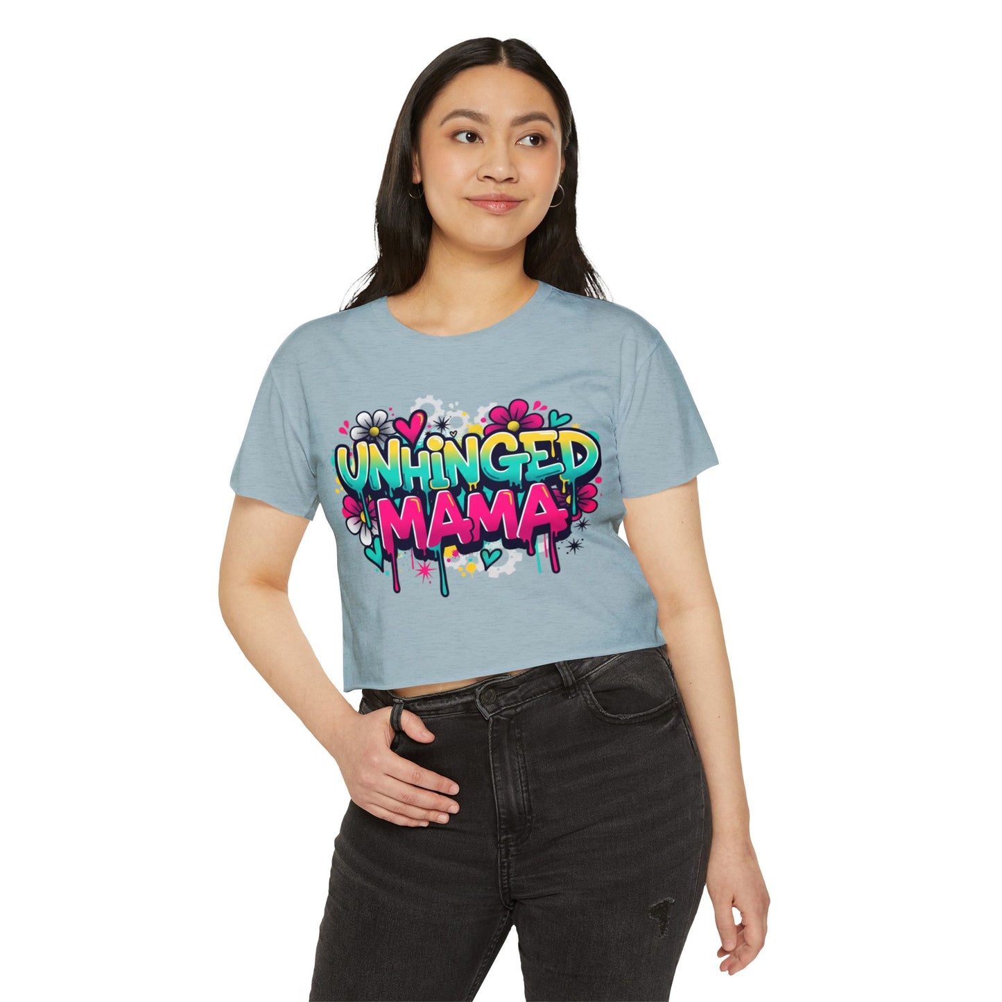 Unhinged Mama crop top | Graffiti mom design, colorful floral street art