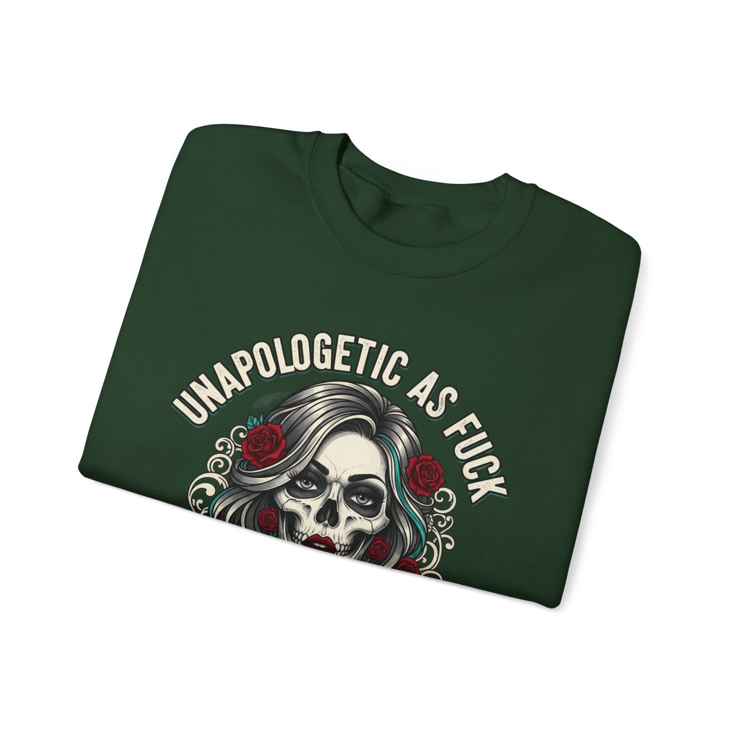Unapologetic Skull Girl Crewneck Sweatshirt | Day of the Dead Floral Graphic